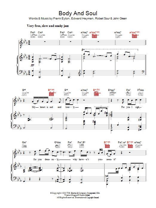 Ella Fitzgerald Body And Soul sheet music notes and chords arranged for Piano, Vocal & Guitar Chords