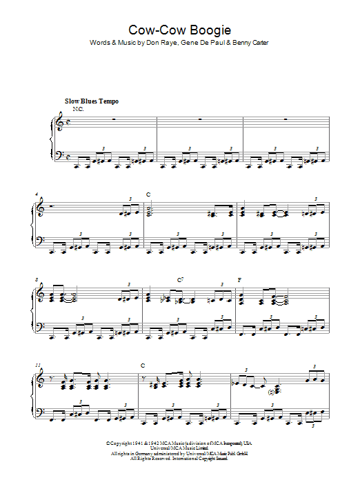 Ella Fitzgerald Cow-Cow Boogie sheet music notes and chords arranged for Piano, Vocal & Guitar Chords (Right-Hand Melody)