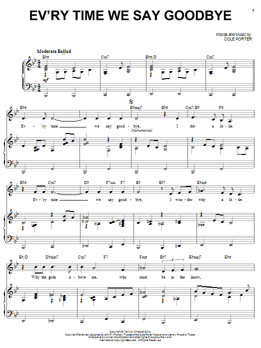 Ella Fitzgerald Ev'ry Time We Say Goodbye sheet music notes and chords arranged for Piano & Vocal