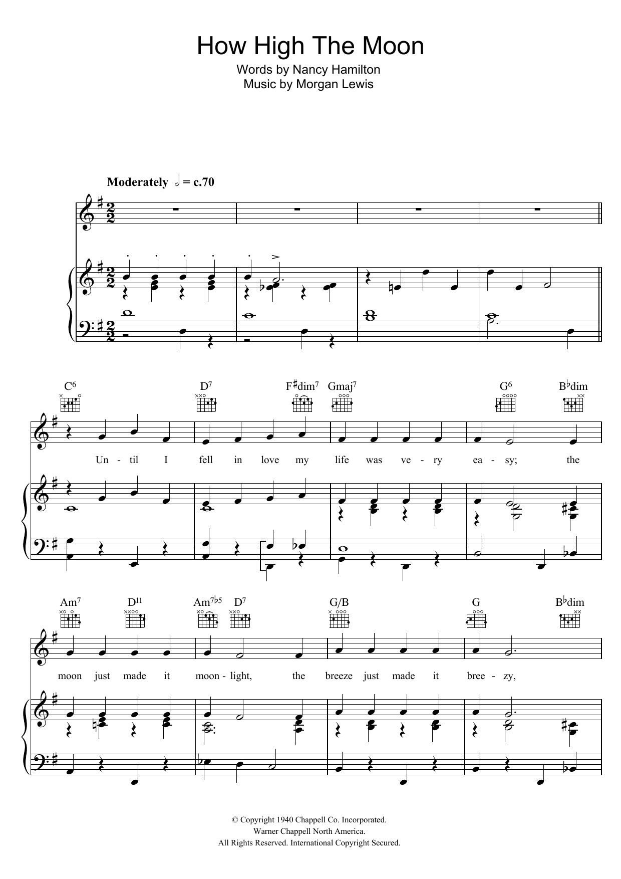 Ella Fitzgerald How High The Moon sheet music notes and chords arranged for Piano, Vocal & Guitar Chords