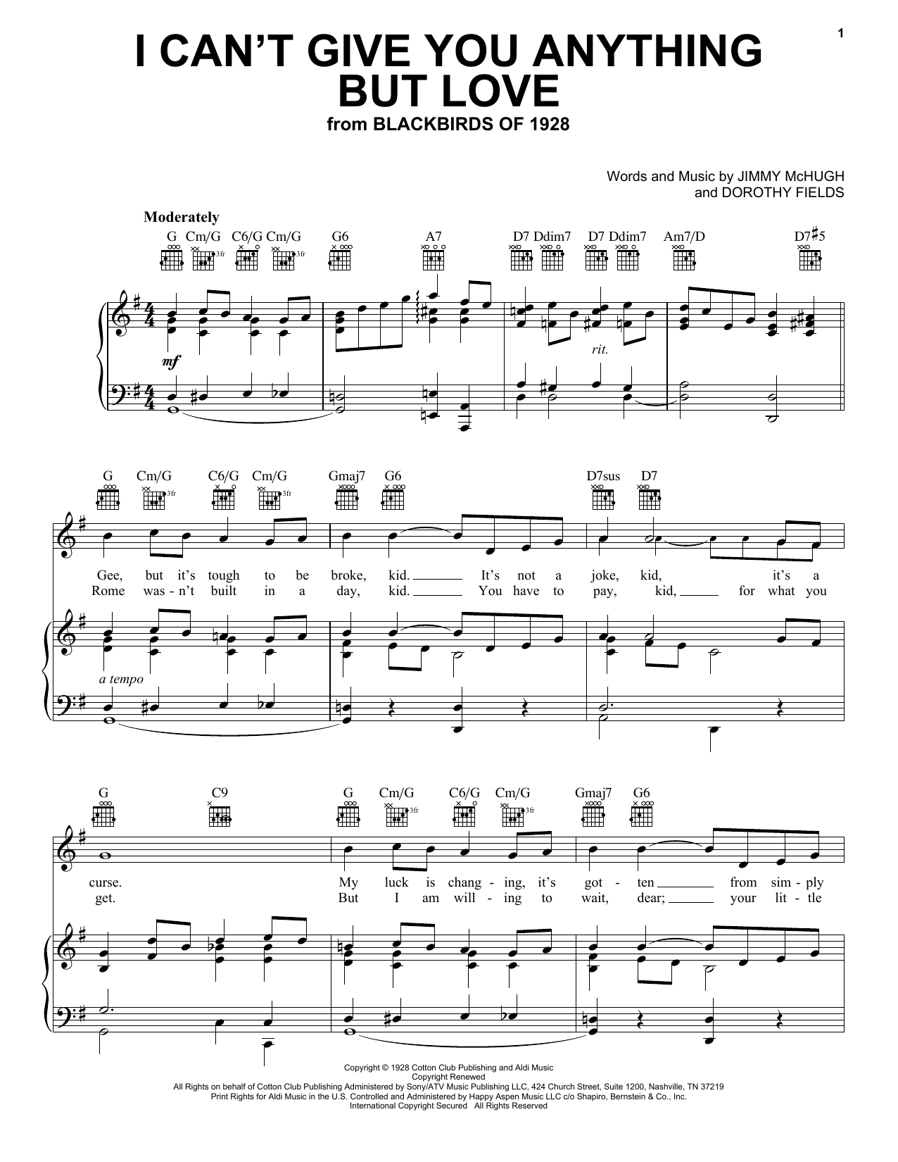 Ella Fitzgerald I Can't Give You Anything But Love sheet music notes and chords arranged for Piano, Vocal & Guitar Chords (Right-Hand Melody)