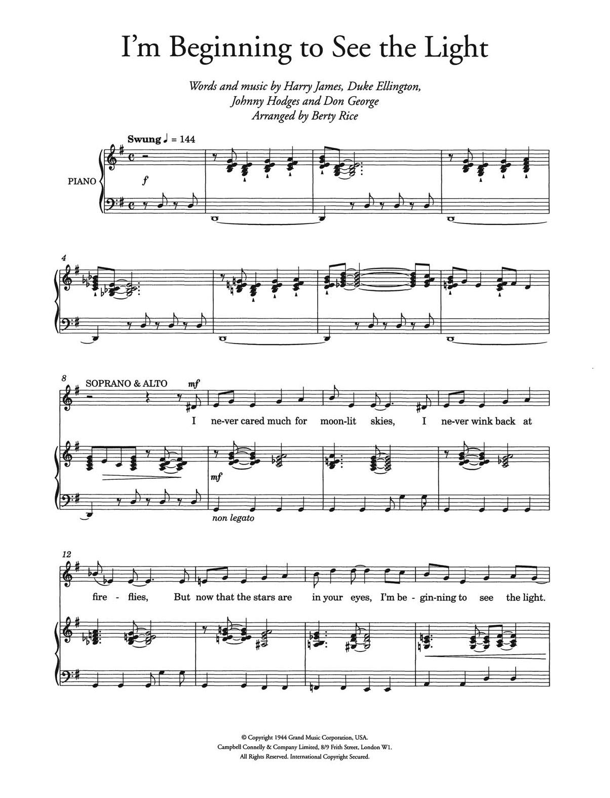 Ella Fitzgerald I'm Beginning To See The Light (arr. Berty Rice) sheet music notes and chords arranged for Choir