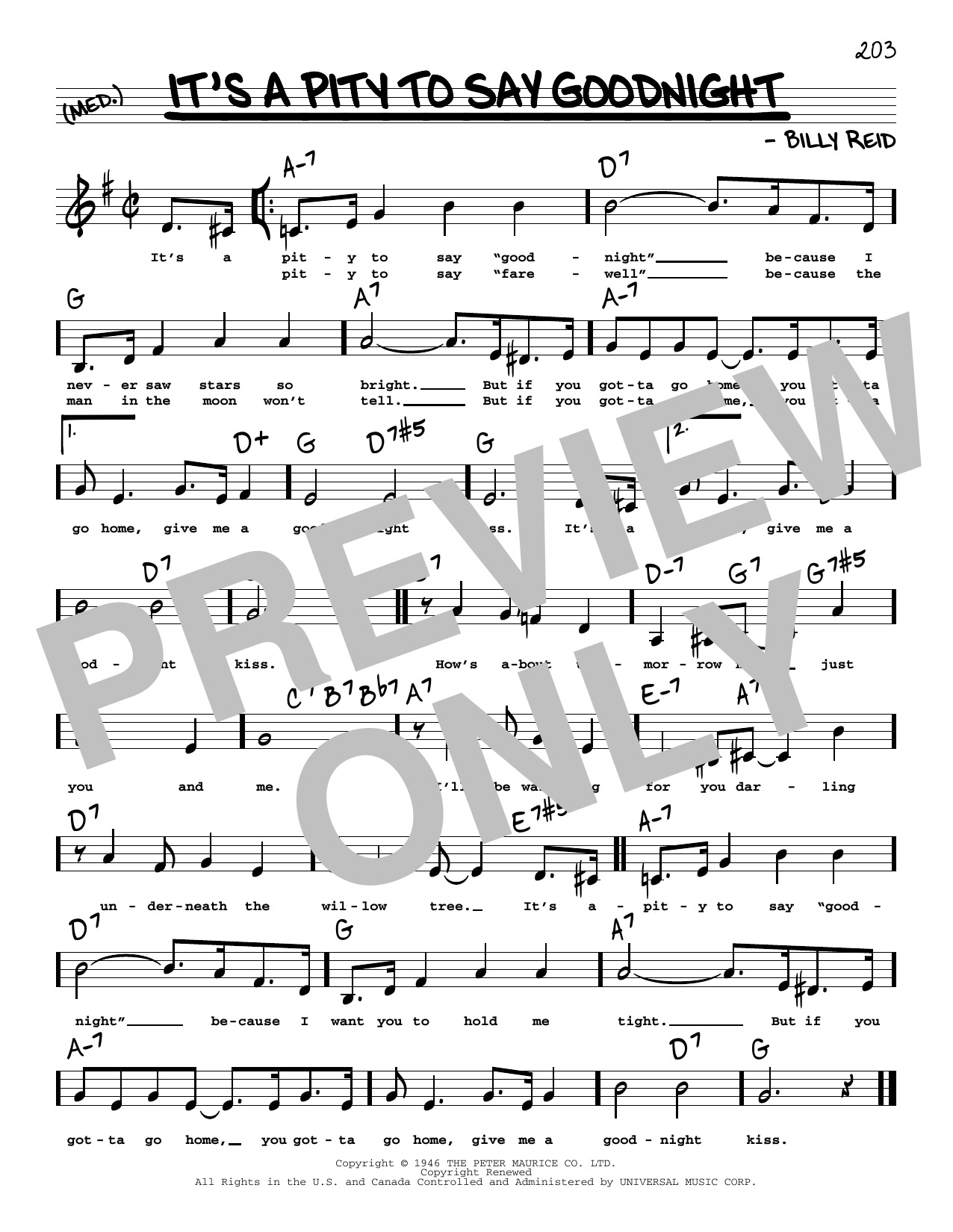 Ella Fitzgerald It's A Pity To Say Goodnight (Low Voice) sheet music notes and chords arranged for Real Book – Melody, Lyrics & Chords