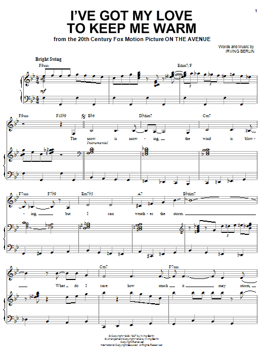 Ella Fitzgerald I've Got My Love To Keep Me Warm sheet music notes and chords arranged for Piano & Vocal