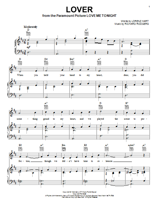 Ella Fitzgerald Lover sheet music notes and chords arranged for Easy Piano