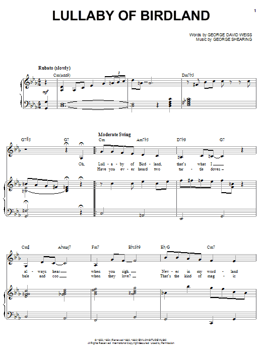 Ella Fitzgerald Lullaby Of Birdland sheet music notes and chords arranged for Piano Chords/Lyrics