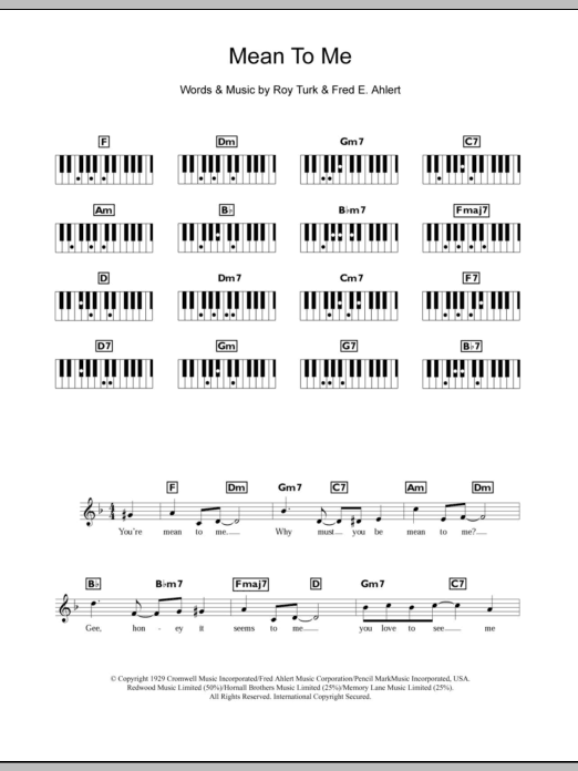 Ella Fitzgerald Mean To Me (from Love Me Or Leave Me) sheet music notes and chords arranged for Piano Chords/Lyrics