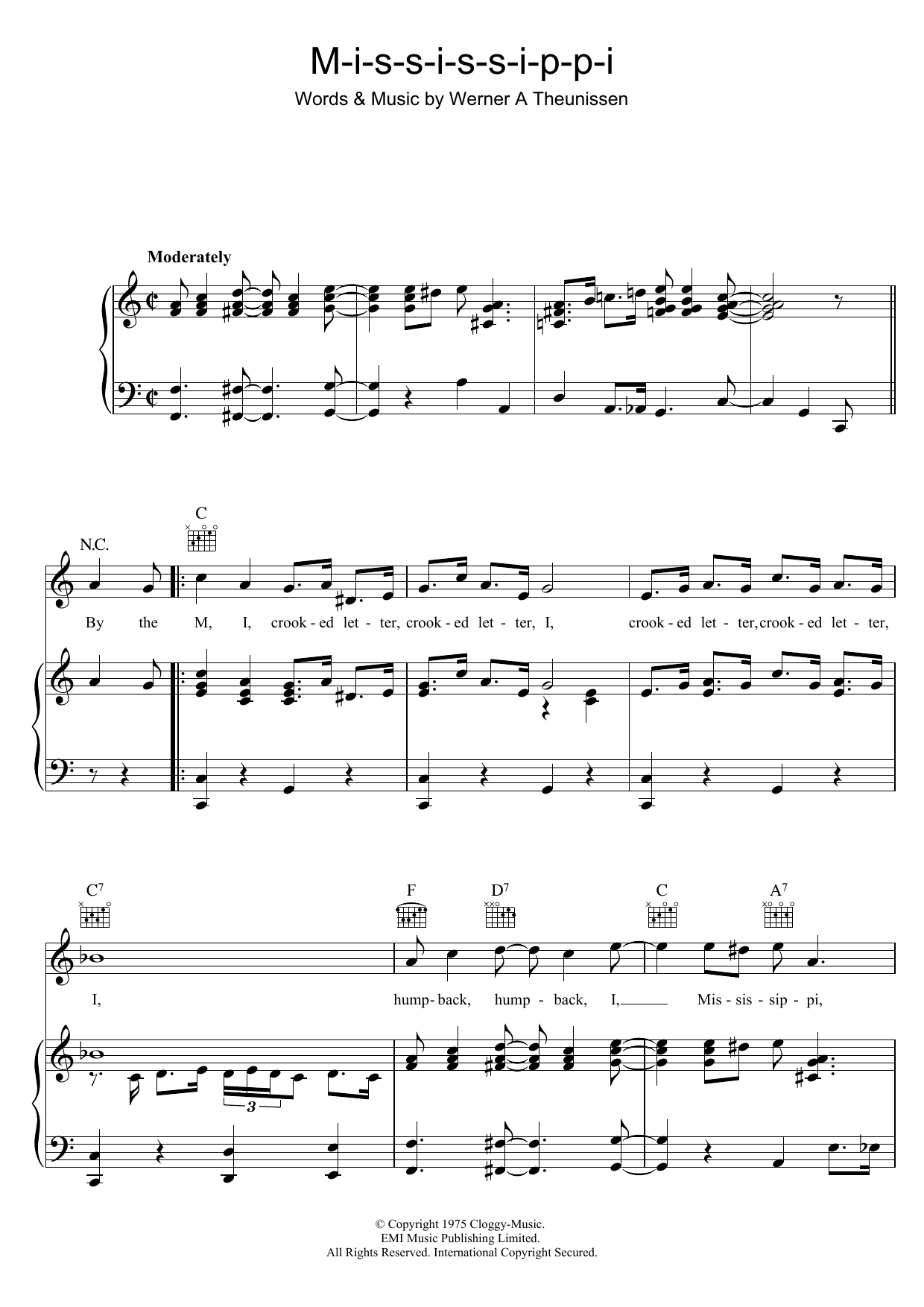 Ella Fitzgerald Mississippi sheet music notes and chords arranged for Piano, Vocal & Guitar Chords