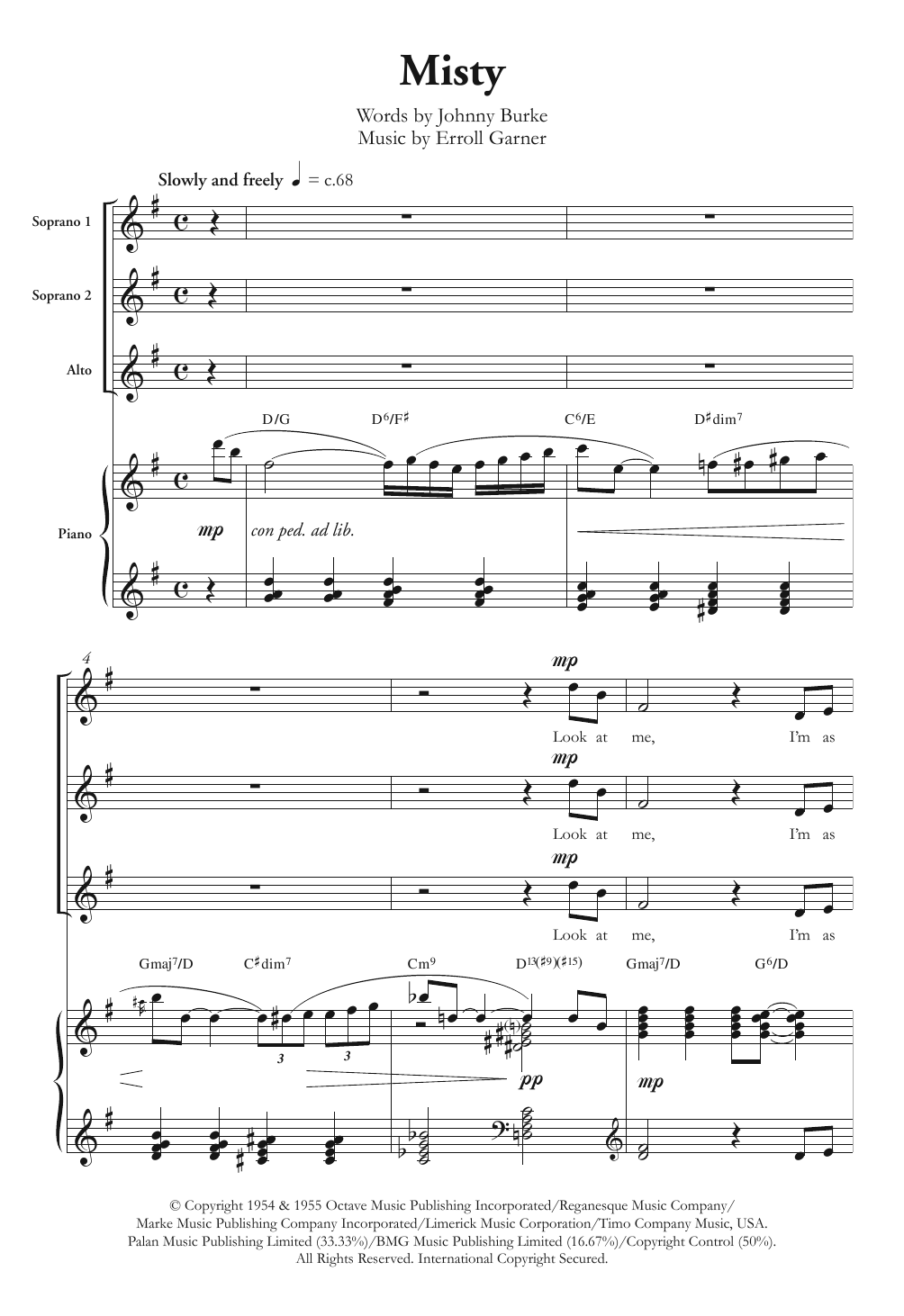 Ella Fitzgerald Misty (arr. Berty Rice) sheet music notes and chords arranged for SSA Choir
