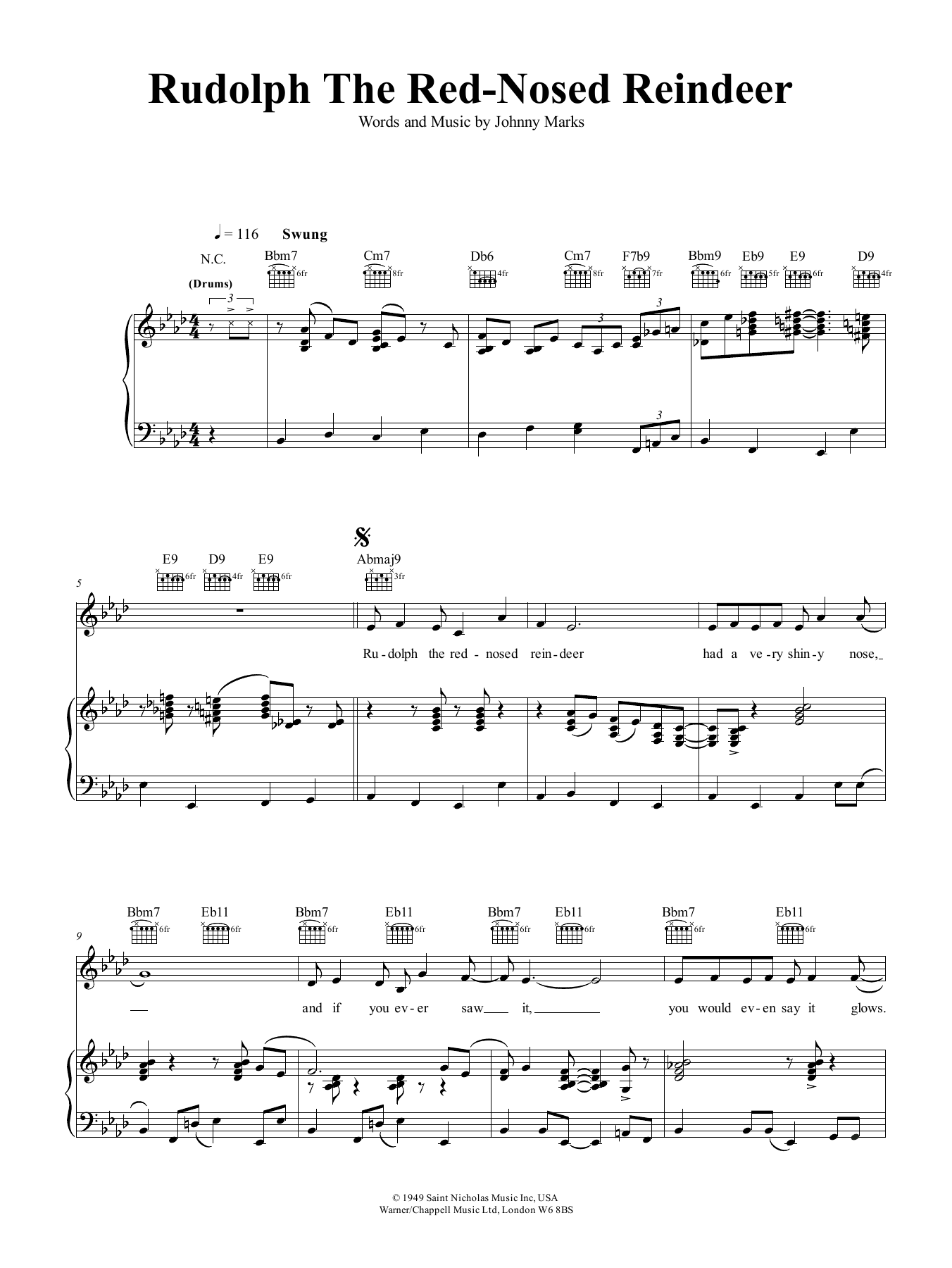 Ella Fitzgerald Rudolph The Red Nosed Reindeer sheet music notes and chords arranged for Piano, Vocal & Guitar Chords (Right-Hand Melody)