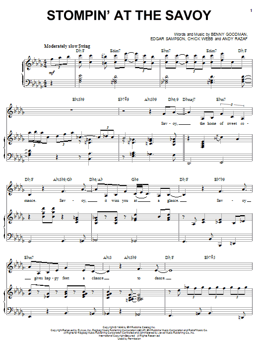 Ella Fitzgerald Stompin' At The Savoy sheet music notes and chords arranged for Piano & Vocal