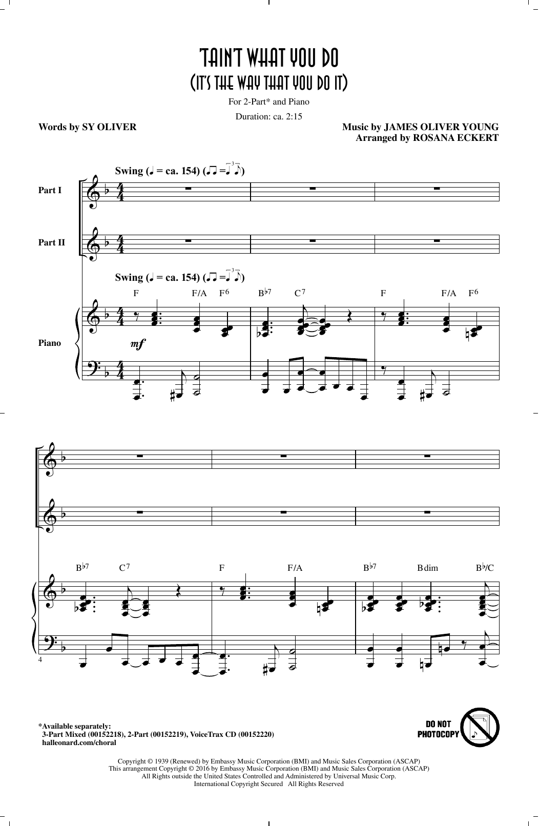 Ella Fitzgerald 'Tain't What You Do (It's The Way That Cha Do It) (arr. Rosana Eckert) sheet music notes and chords arranged for 2-Part Choir