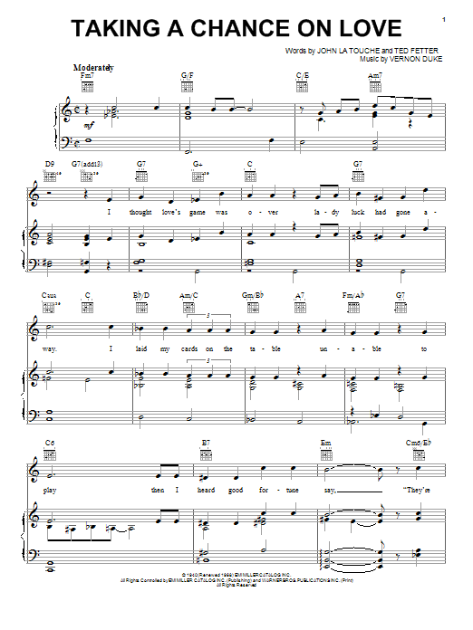 Ella Fitzgerald Taking A Chance On Love sheet music notes and chords arranged for Piano, Vocal & Guitar Chords (Right-Hand Melody)