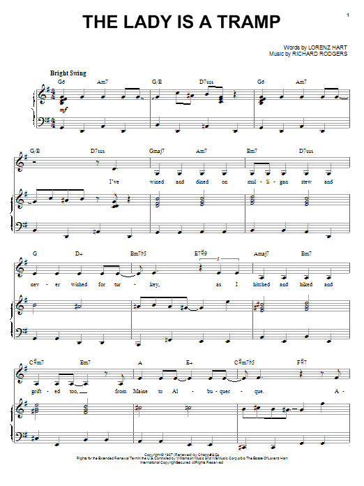 Ella Fitzgerald The Lady Is A Tramp sheet music notes and chords arranged for Piano & Vocal
