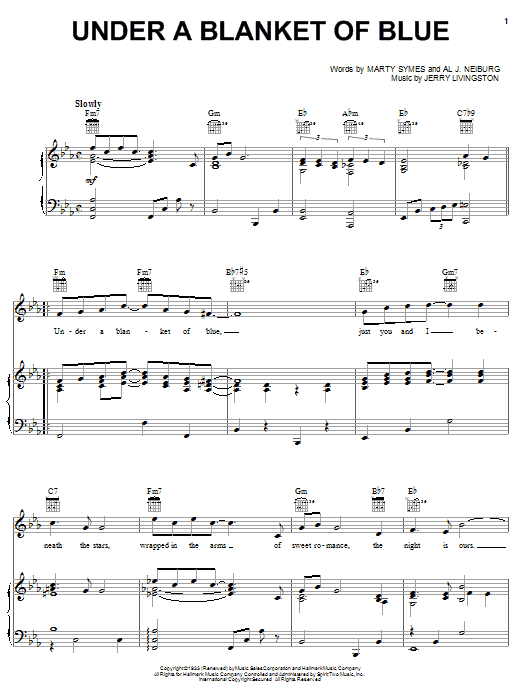 Ella Fitzgerald Under A Blanket Of Blue sheet music notes and chords arranged for Real Book – Melody & Chords