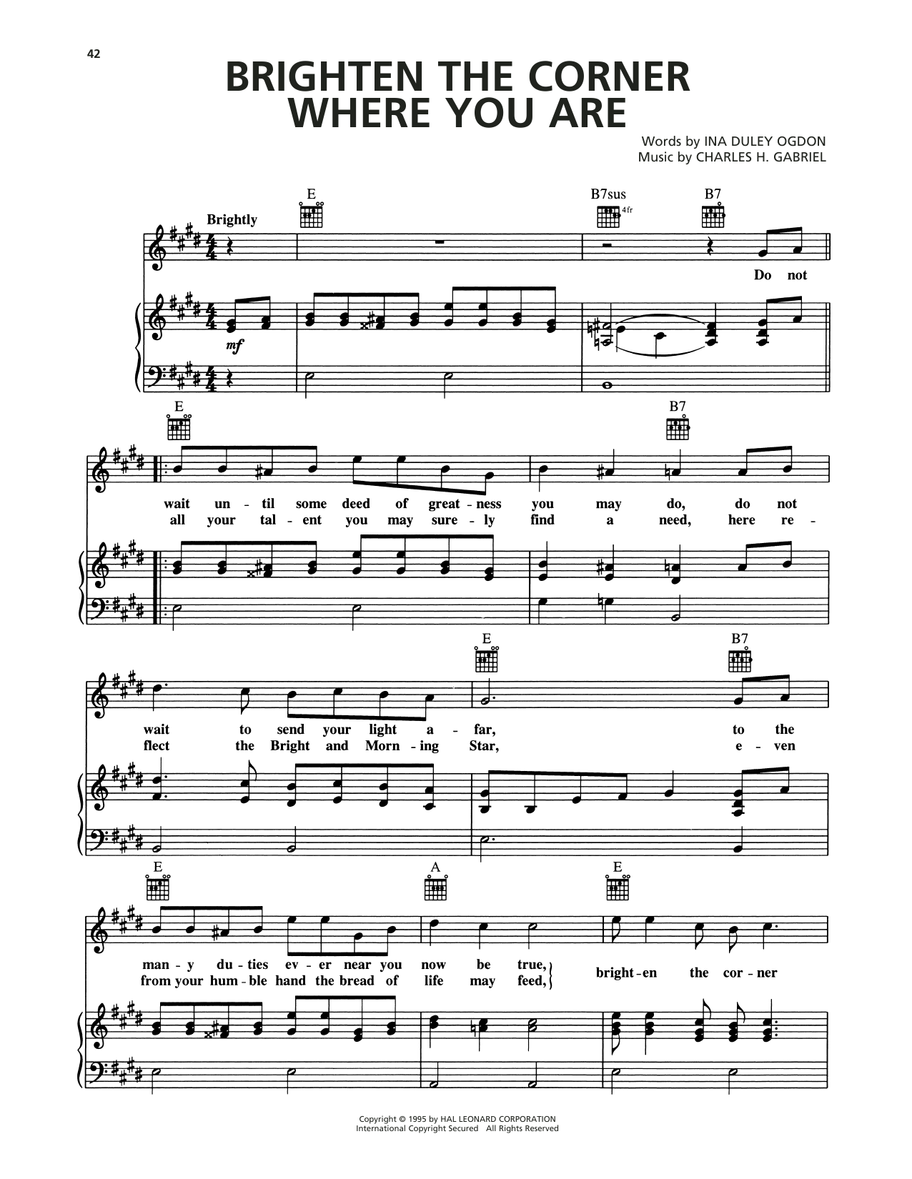 Ella Fitzgerlad Brighten The Corner Where You Are sheet music notes and chords arranged for Piano, Vocal & Guitar Chords (Right-Hand Melody)