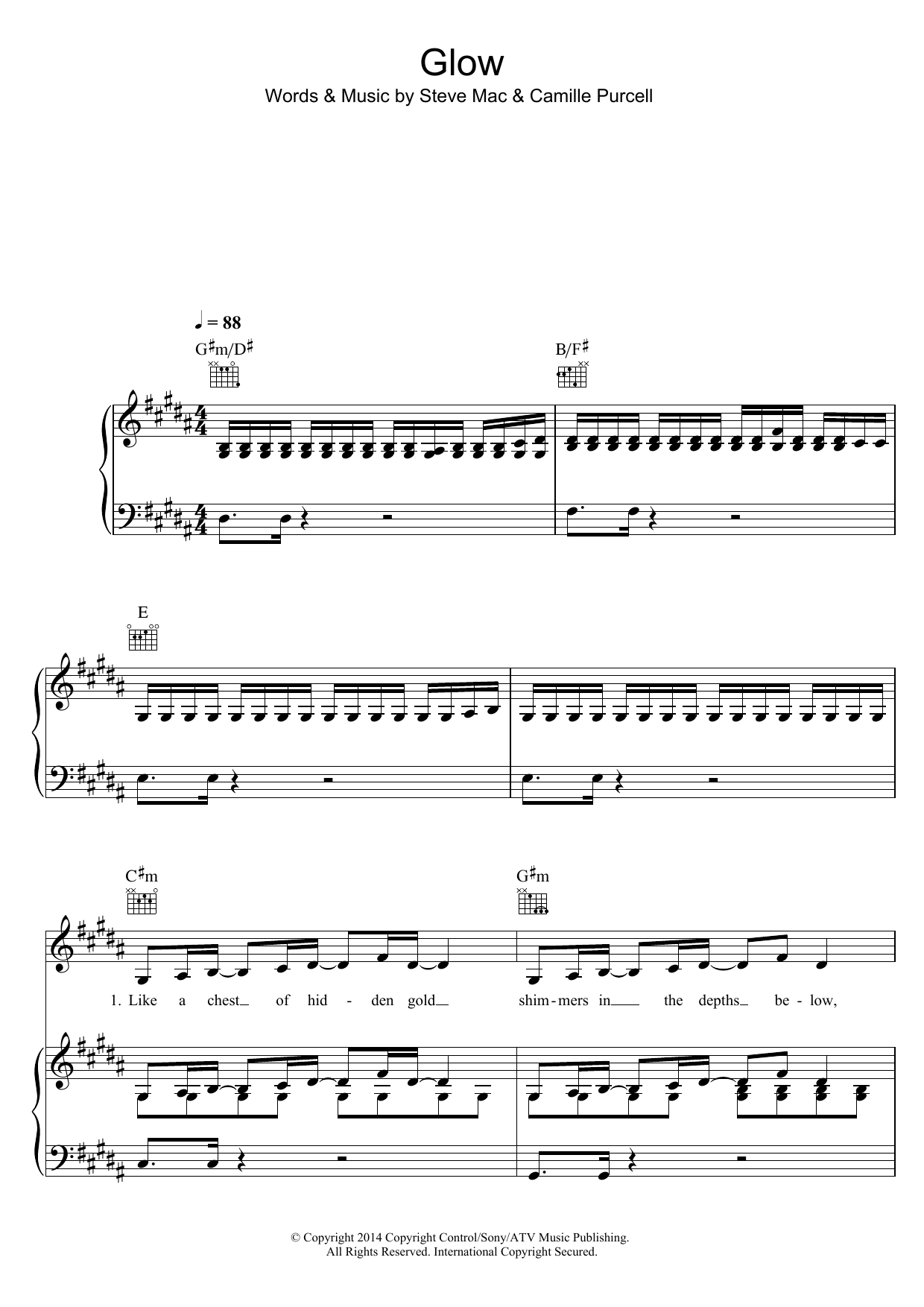 Ella Henderson Glow sheet music notes and chords arranged for Piano, Vocal & Guitar Chords