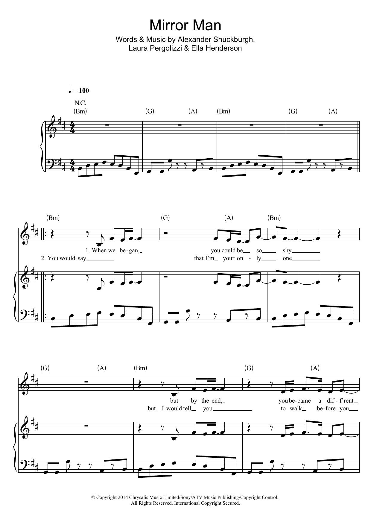 Ella Henderson Mirror Man sheet music notes and chords arranged for Piano, Vocal & Guitar Chords