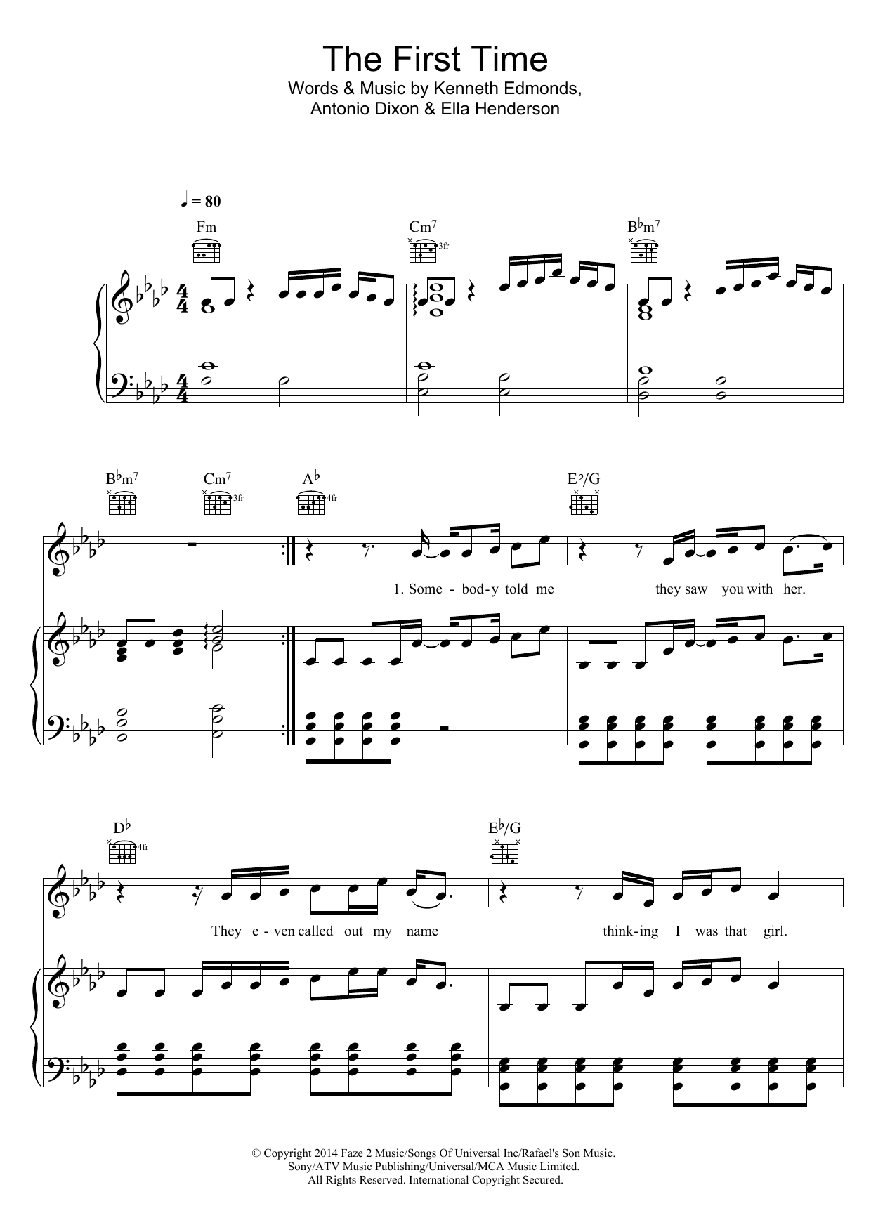 Ella Henderson The First Time sheet music notes and chords arranged for Piano, Vocal & Guitar Chords