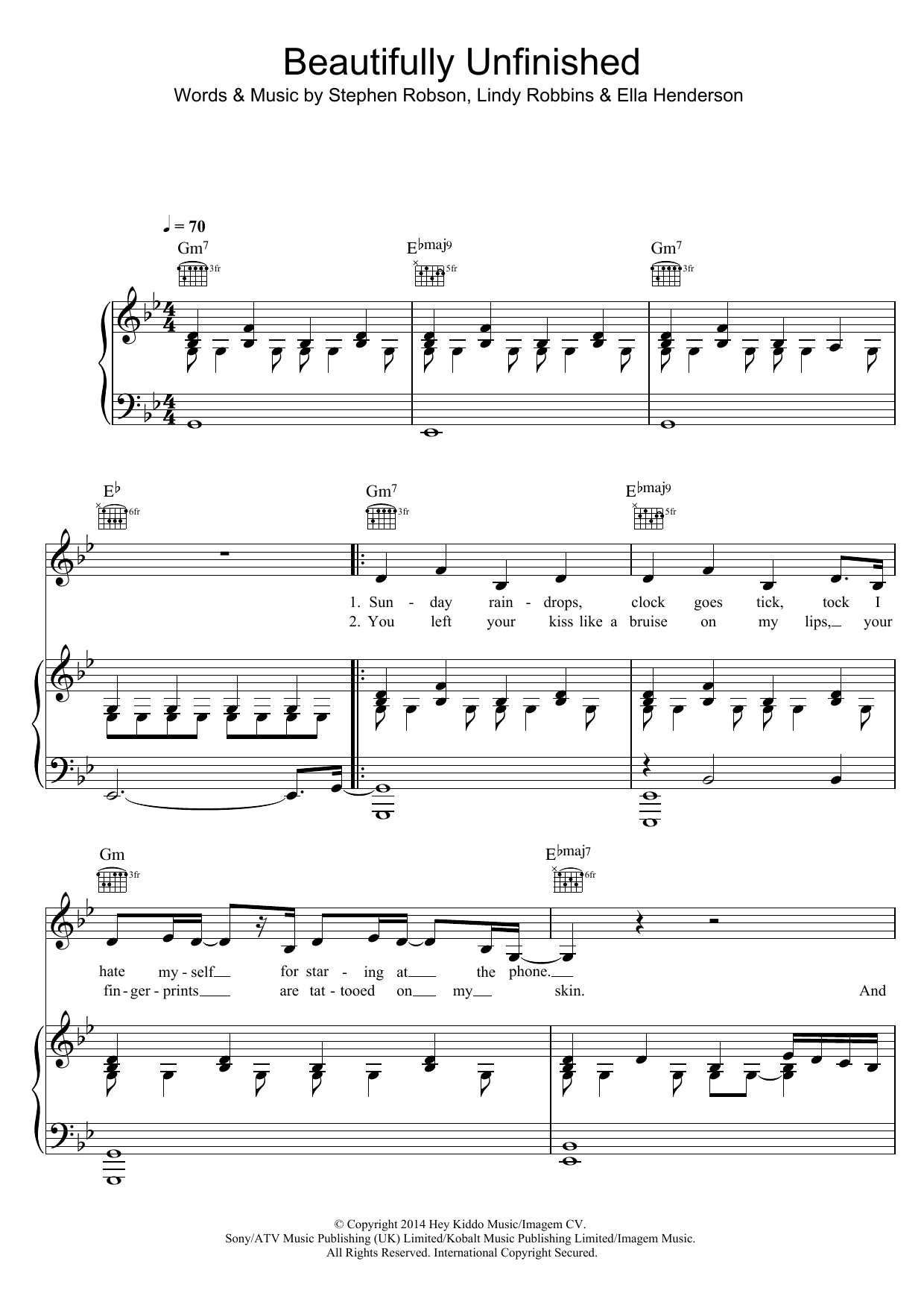 Ella Henderson Beautifully Unfinished sheet music notes and chords arranged for Piano, Vocal & Guitar Chords