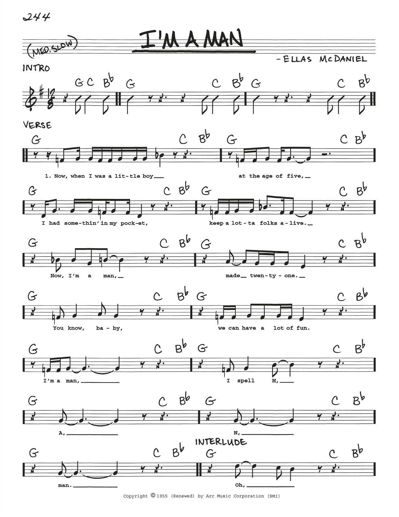 Ellas McDaniel I'm A Man sheet music notes and chords arranged for Real Book – Melody, Lyrics & Chords