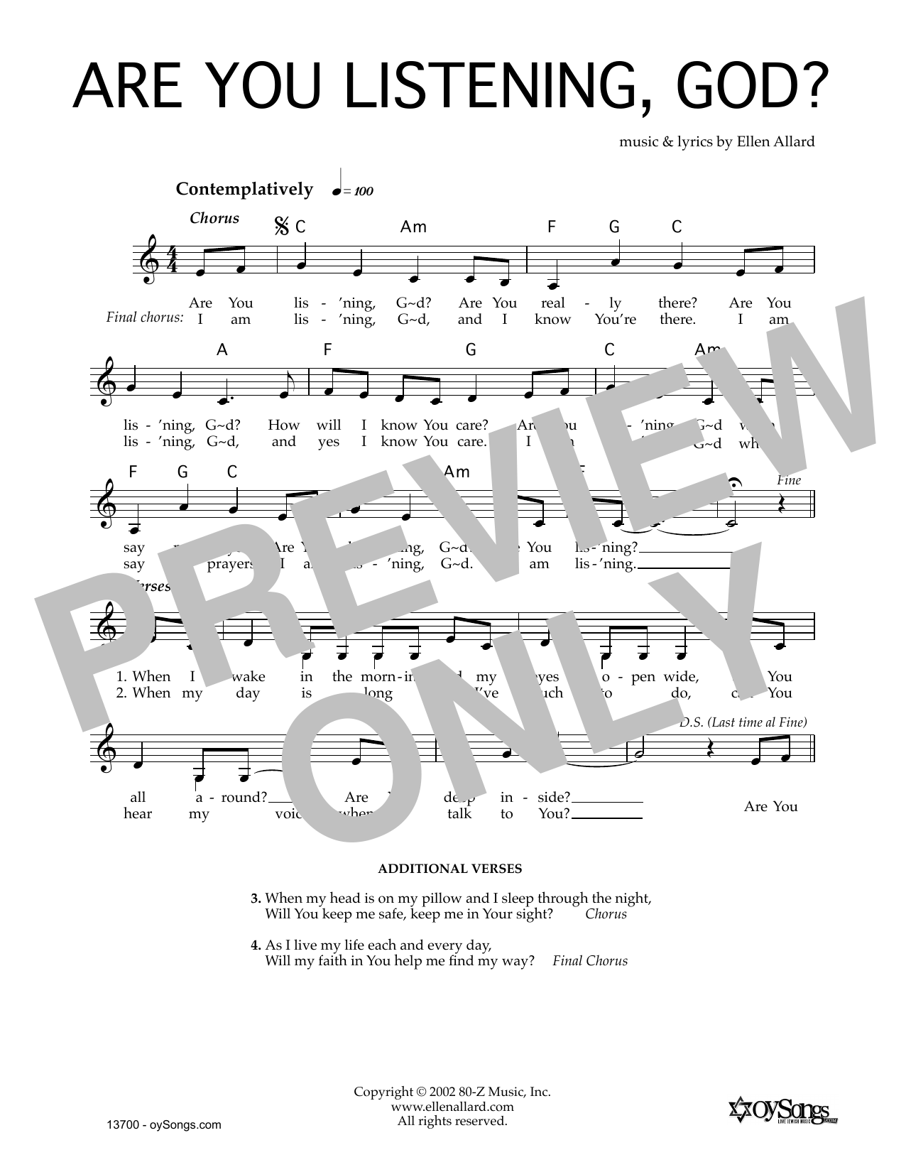 Ellen Allard Are You Listening God sheet music notes and chords arranged for Lead Sheet / Fake Book