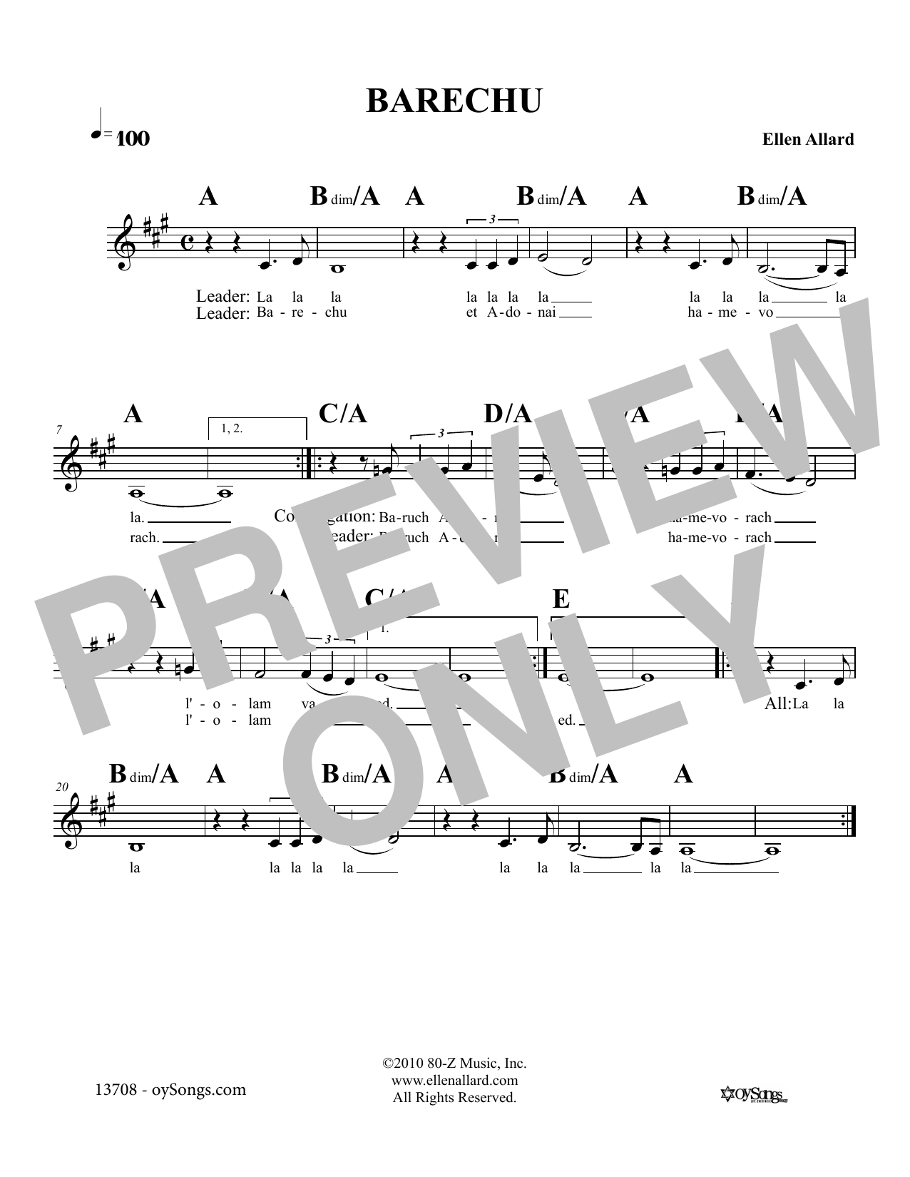 Ellen Allard Barechu sheet music notes and chords arranged for Lead Sheet / Fake Book