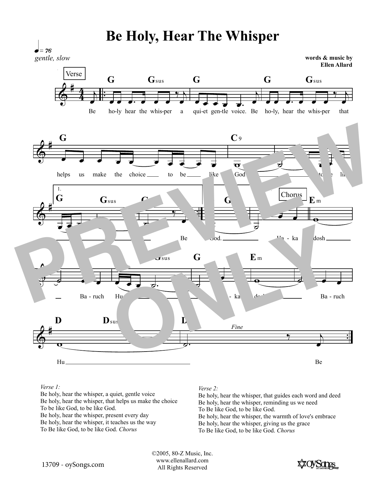 Ellen Allard Be Holy Hear the Whisper sheet music notes and chords arranged for Lead Sheet / Fake Book