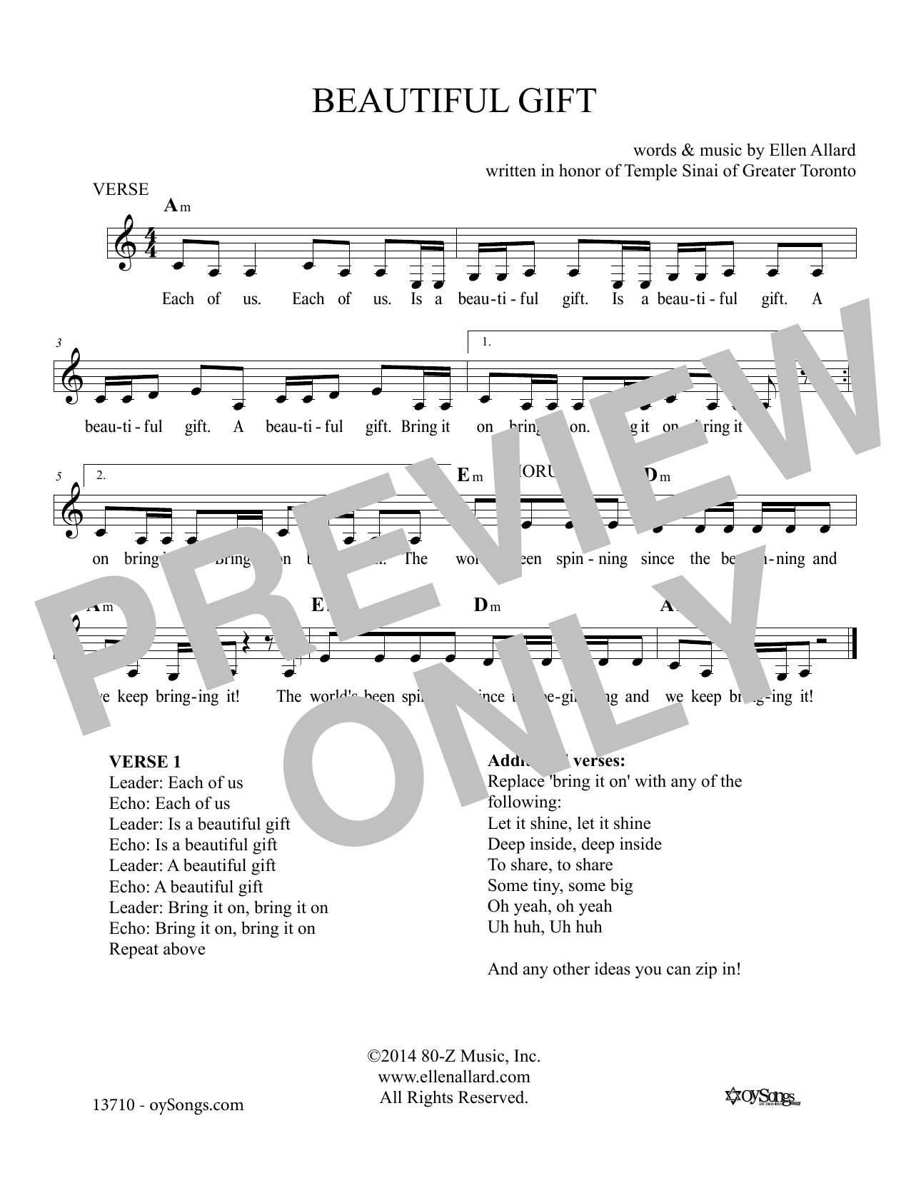 Ellen Allard Beautiful Gift sheet music notes and chords arranged for Lead Sheet / Fake Book