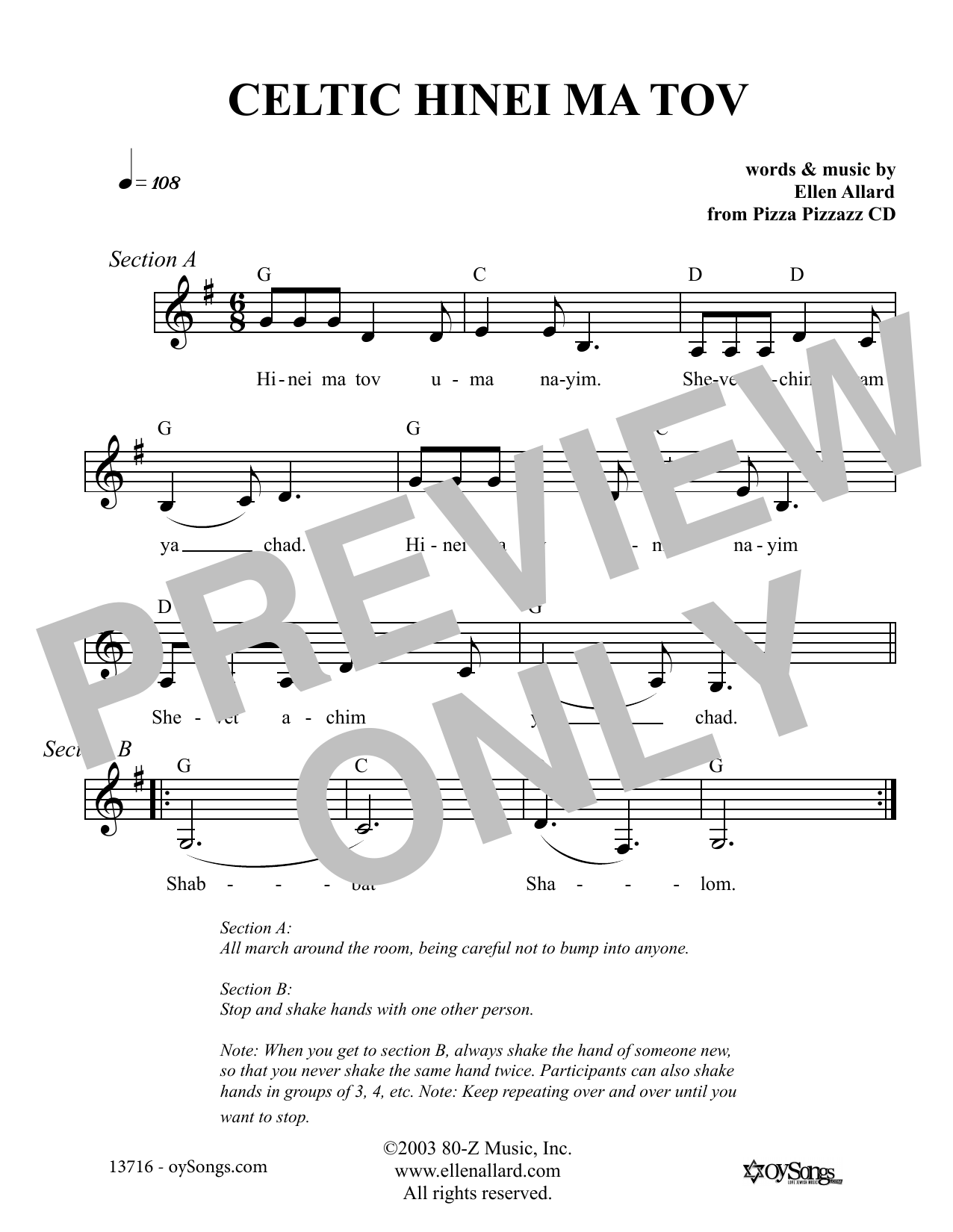 Ellen Allard Celtic Hinei Ma Tov sheet music notes and chords arranged for Lead Sheet / Fake Book