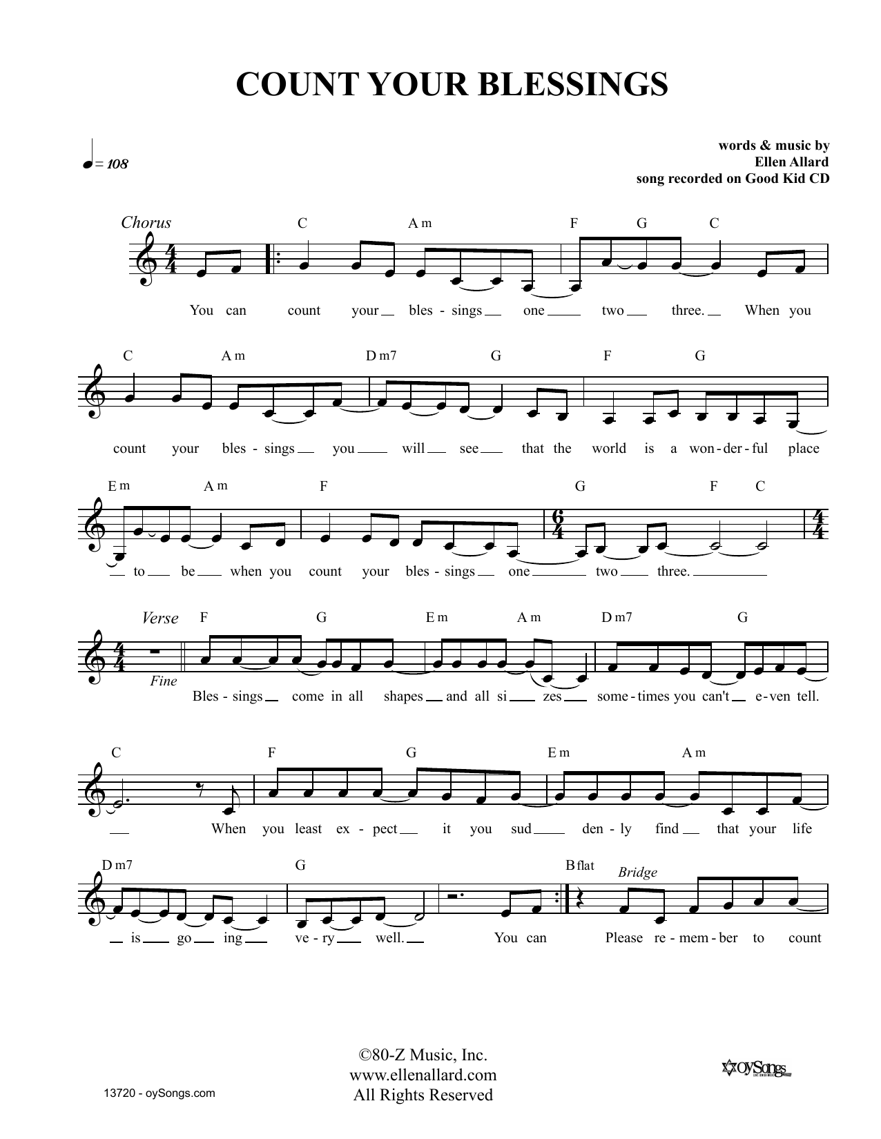 Ellen Allard Count Your Blessings sheet music notes and chords arranged for Lead Sheet / Fake Book