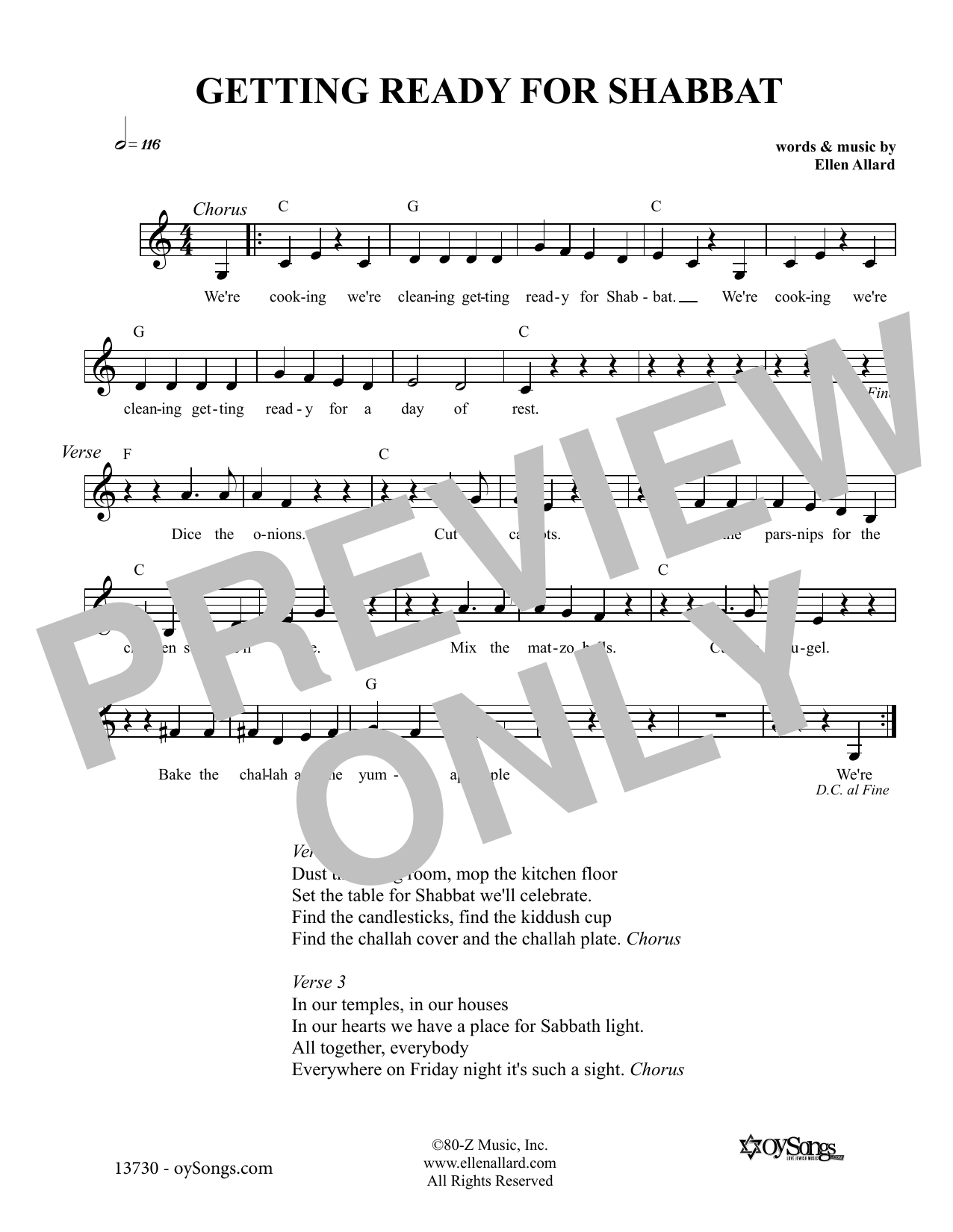 Ellen Allard Getting Ready For Shabbat sheet music notes and chords arranged for Lead Sheet / Fake Book