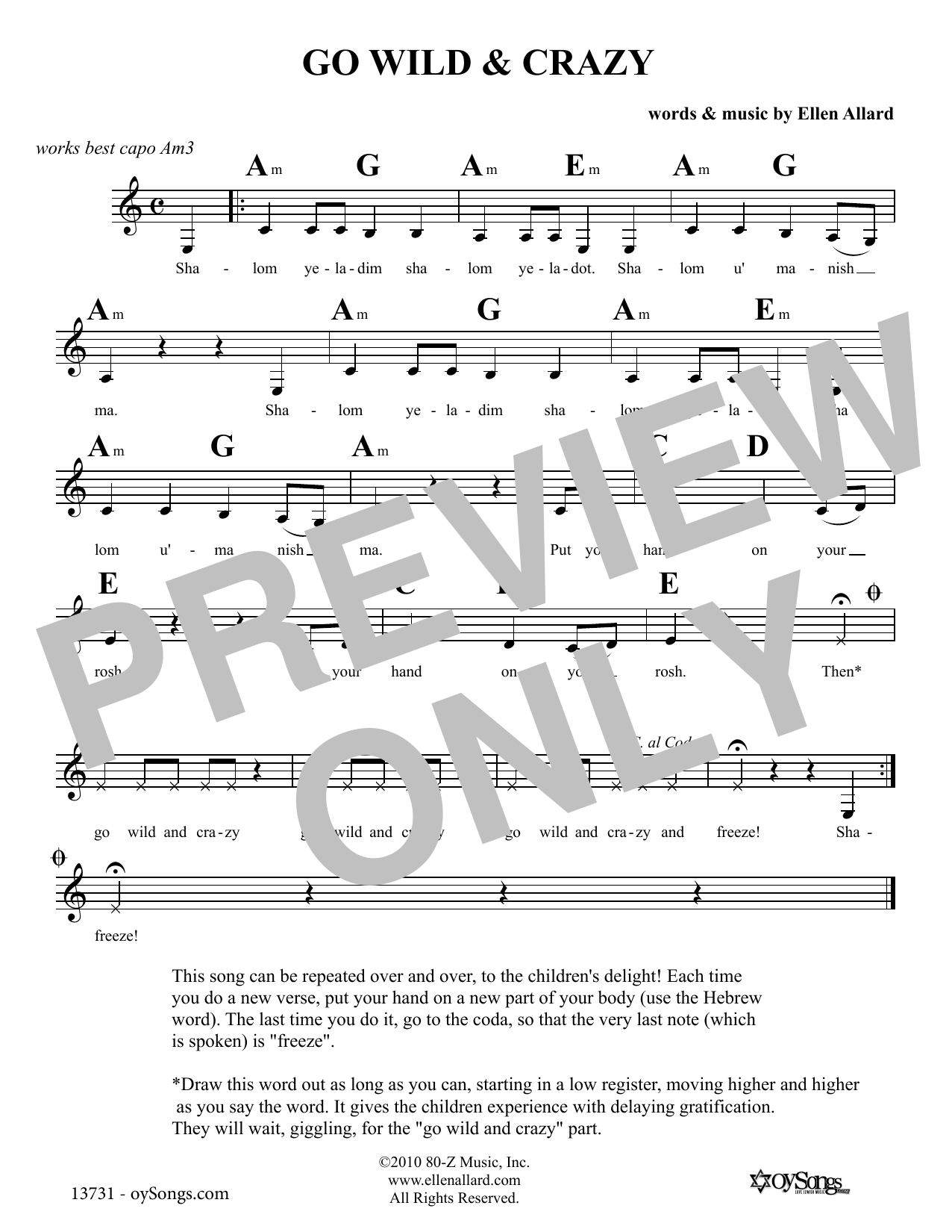 Ellen Allard Go Wild & Crazy sheet music notes and chords arranged for Lead Sheet / Fake Book