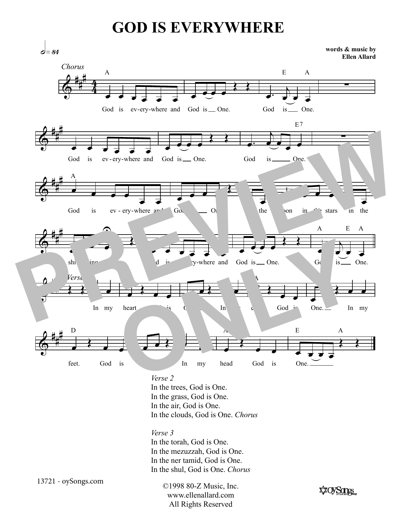 Ellen Allard God is Everywhere sheet music notes and chords arranged for Lead Sheet / Fake Book