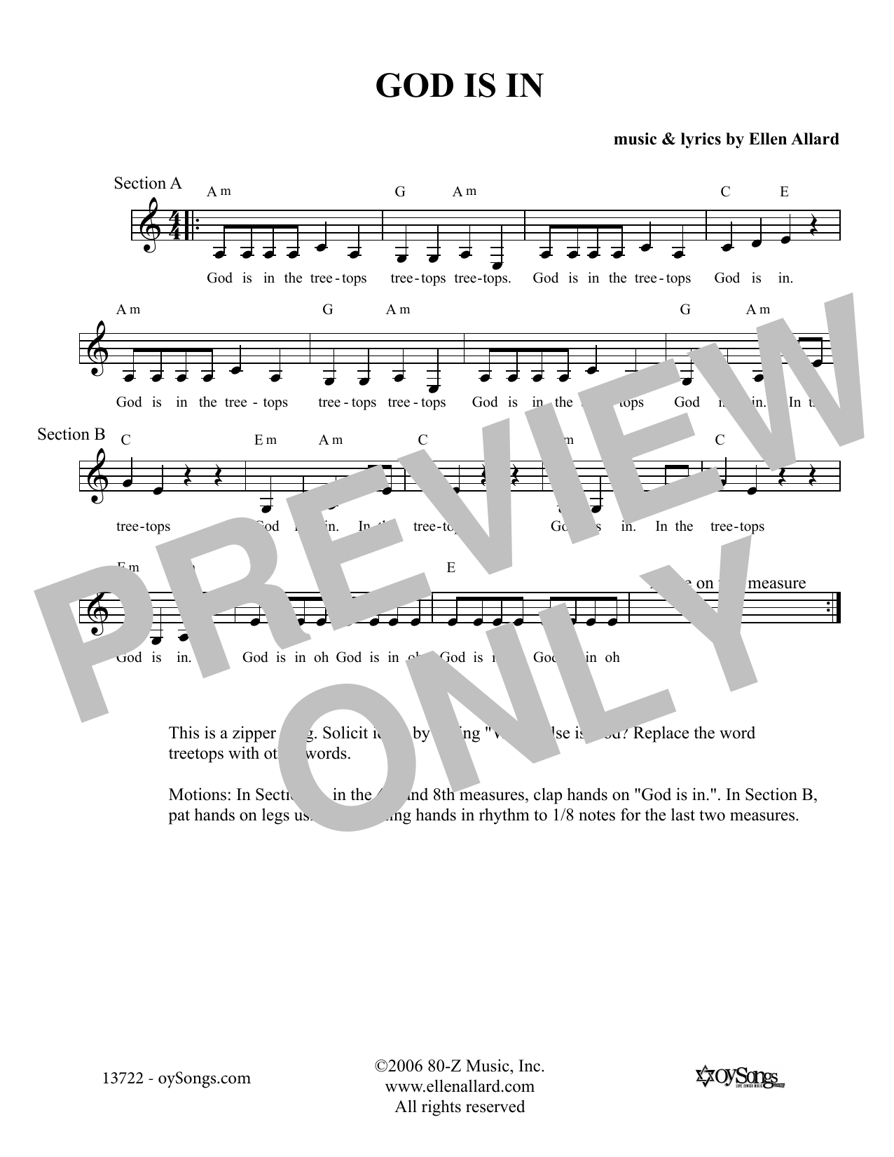 Ellen Allard God Is In sheet music notes and chords arranged for Lead Sheet / Fake Book