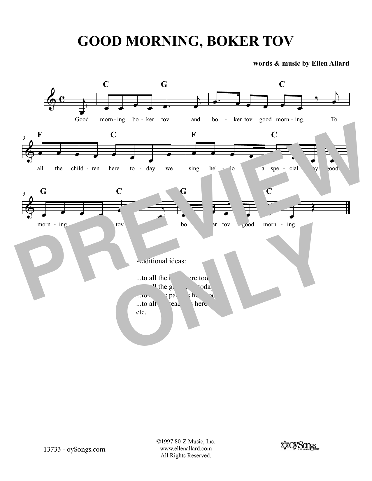 Ellen Allard Good Morning Boker Tov sheet music notes and chords arranged for Lead Sheet / Fake Book