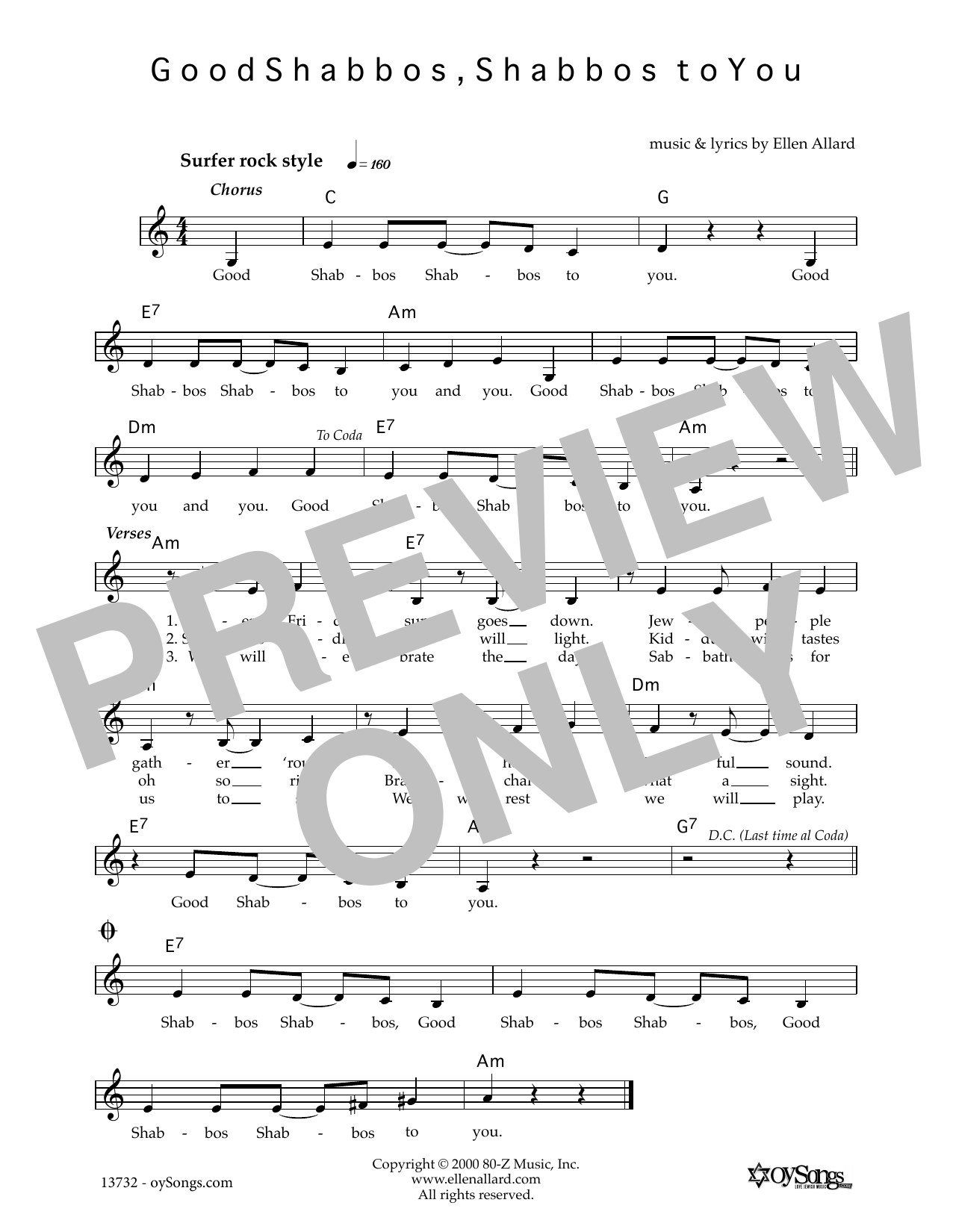 Ellen Allard Good Shabbos sheet music notes and chords arranged for Lead Sheet / Fake Book
