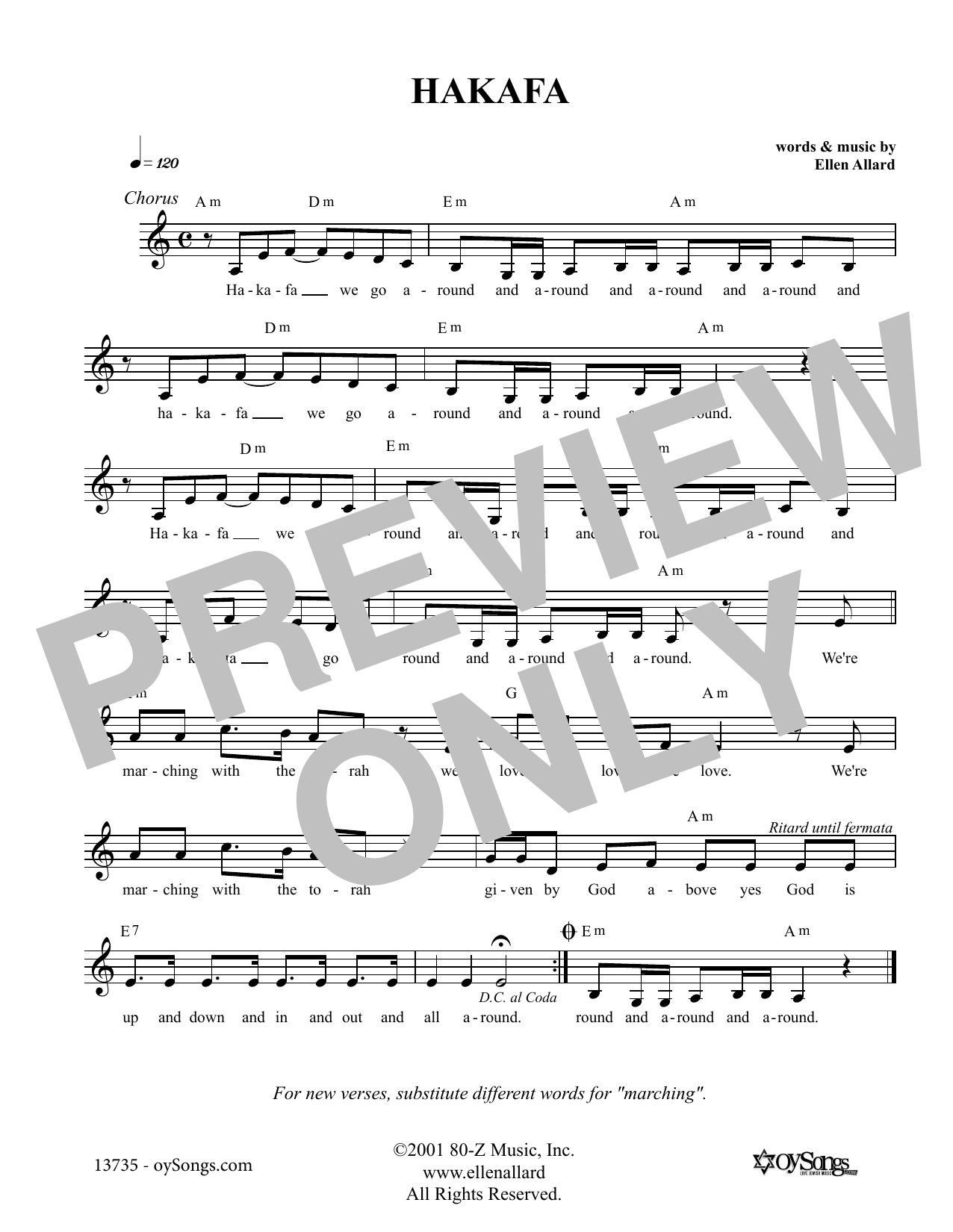 Ellen Allard Hakafa sheet music notes and chords arranged for Lead Sheet / Fake Book
