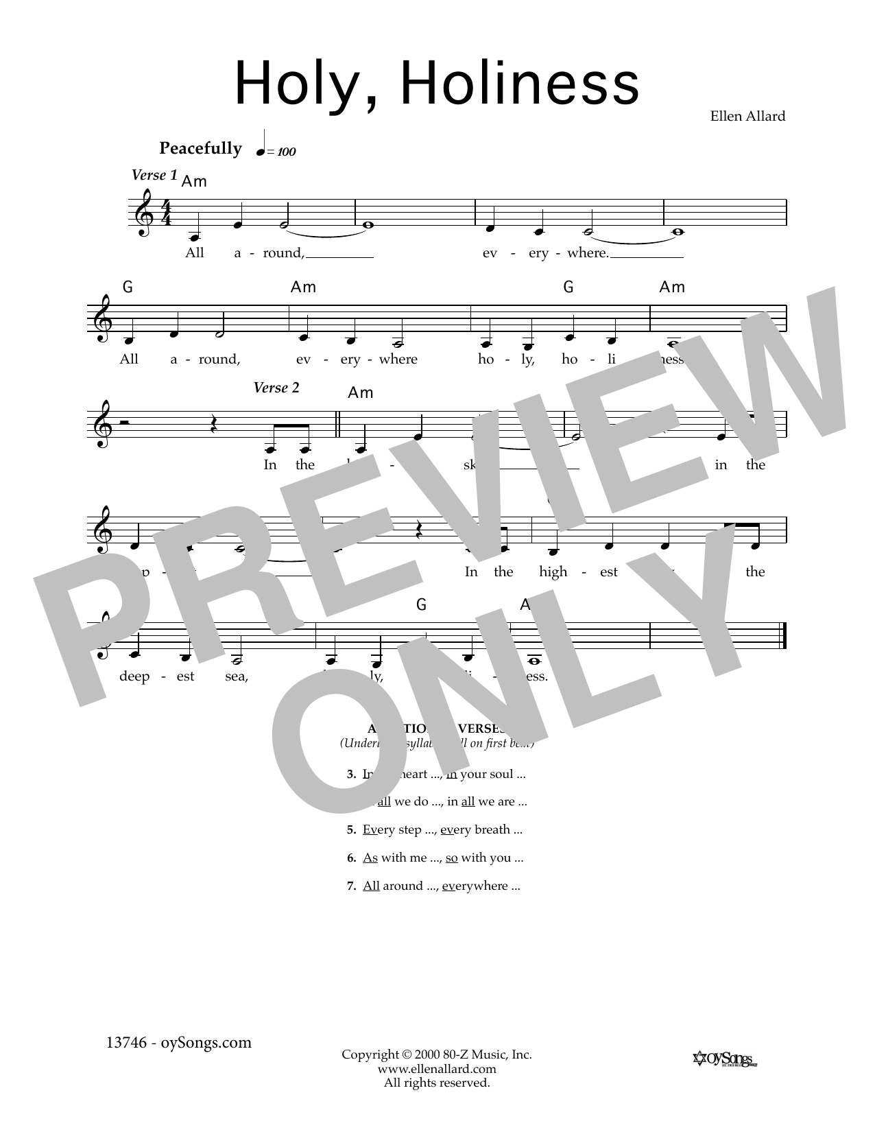 Ellen Allard Holy, Holiness sheet music notes and chords arranged for Lead Sheet / Fake Book