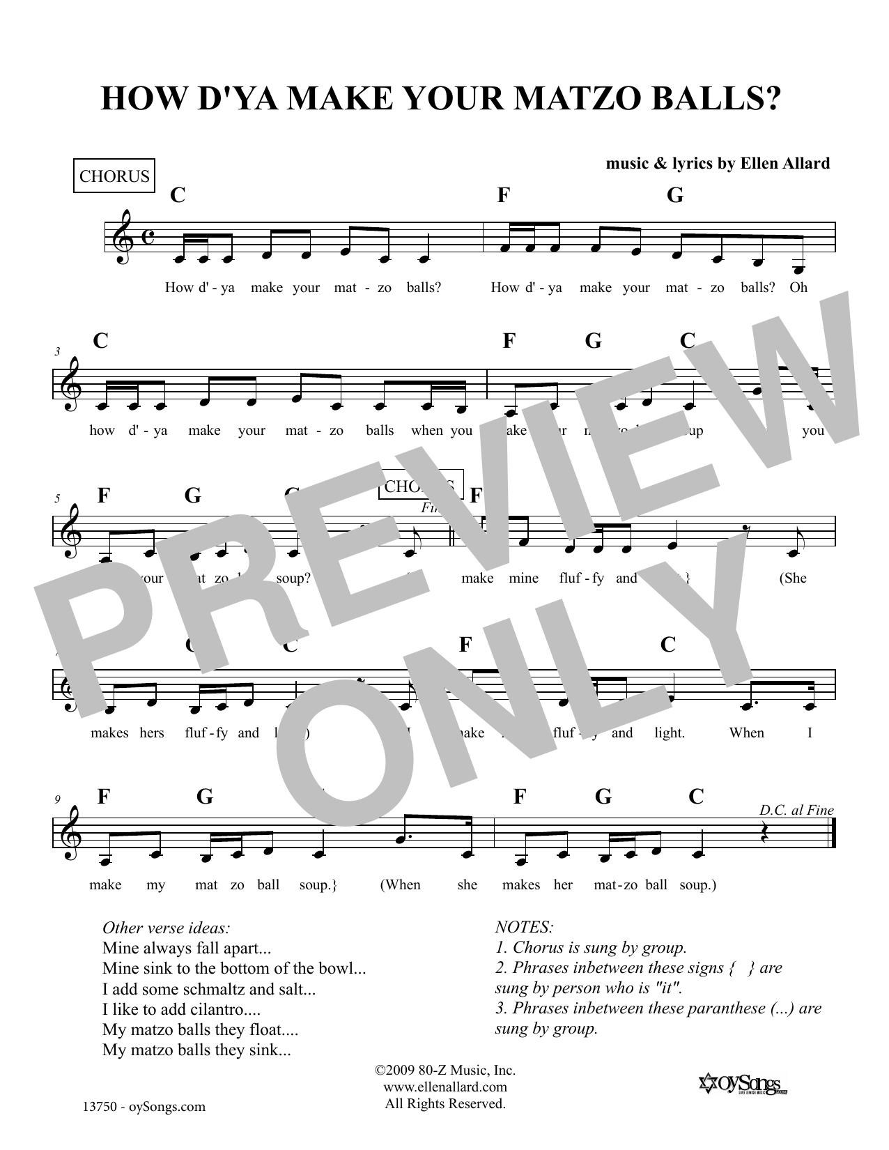 Ellen Allard How Do You Make Your Matzo Balls sheet music notes and chords arranged for Lead Sheet / Fake Book