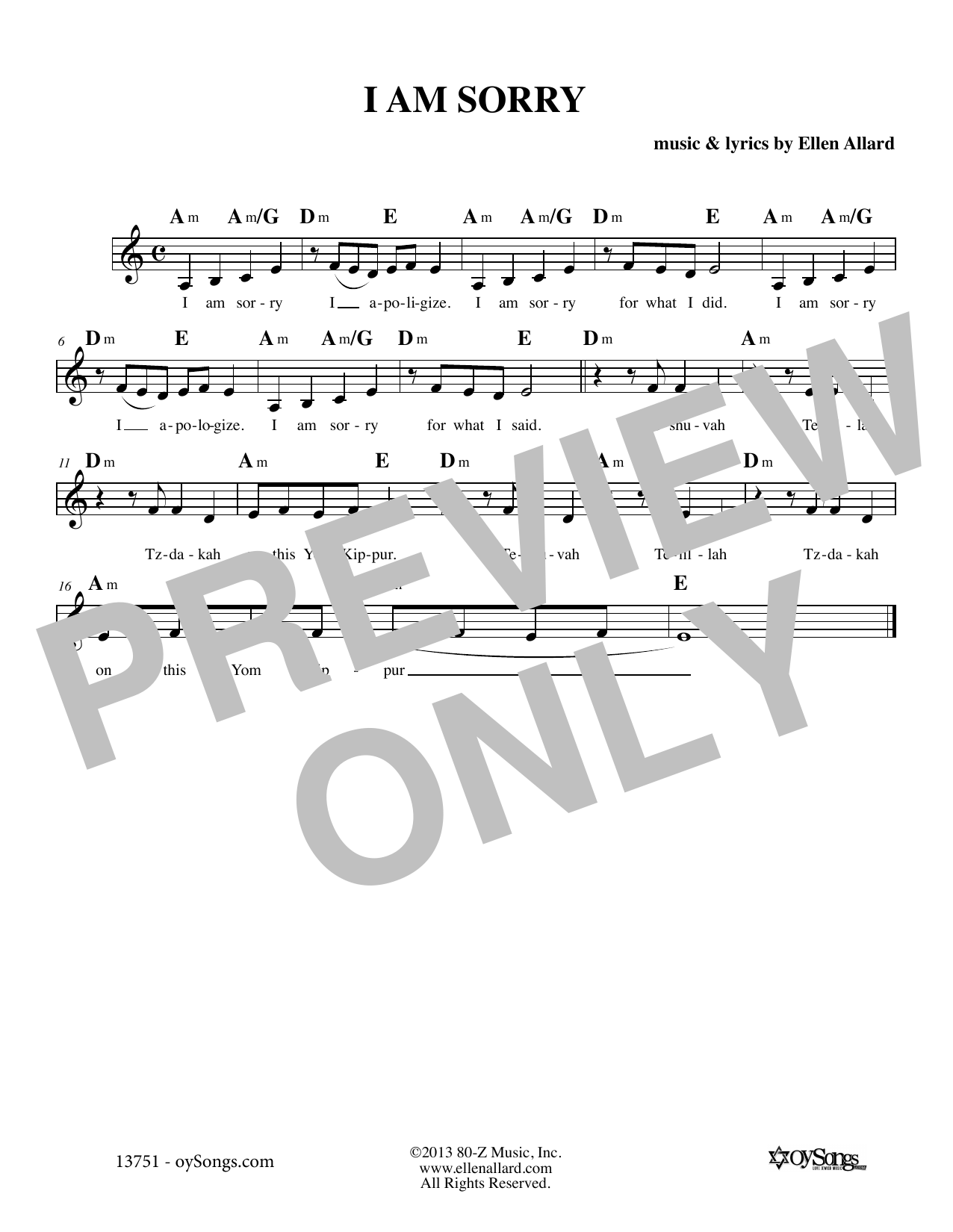 Ellen Allard I Am Sorry sheet music notes and chords arranged for Lead Sheet / Fake Book
