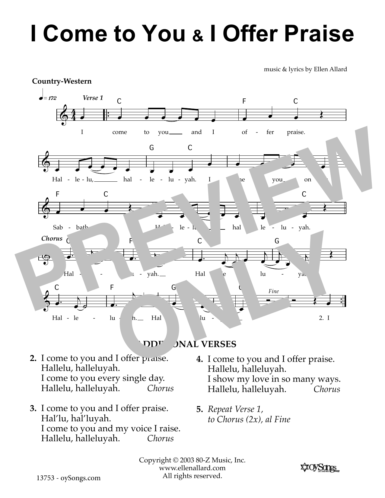 Ellen Allard I Come To You Offer Praise sheet music notes and chords arranged for Lead Sheet / Fake Book