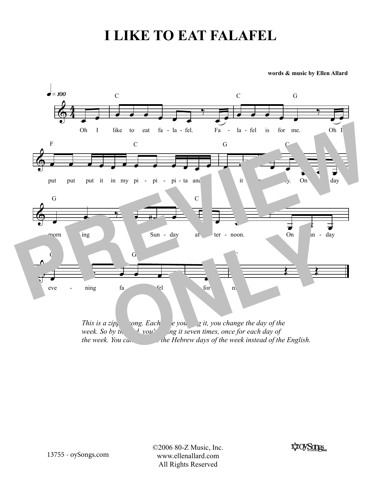 Ellen Allard I Like To Eat Felafel sheet music notes and chords arranged for Lead Sheet / Fake Book