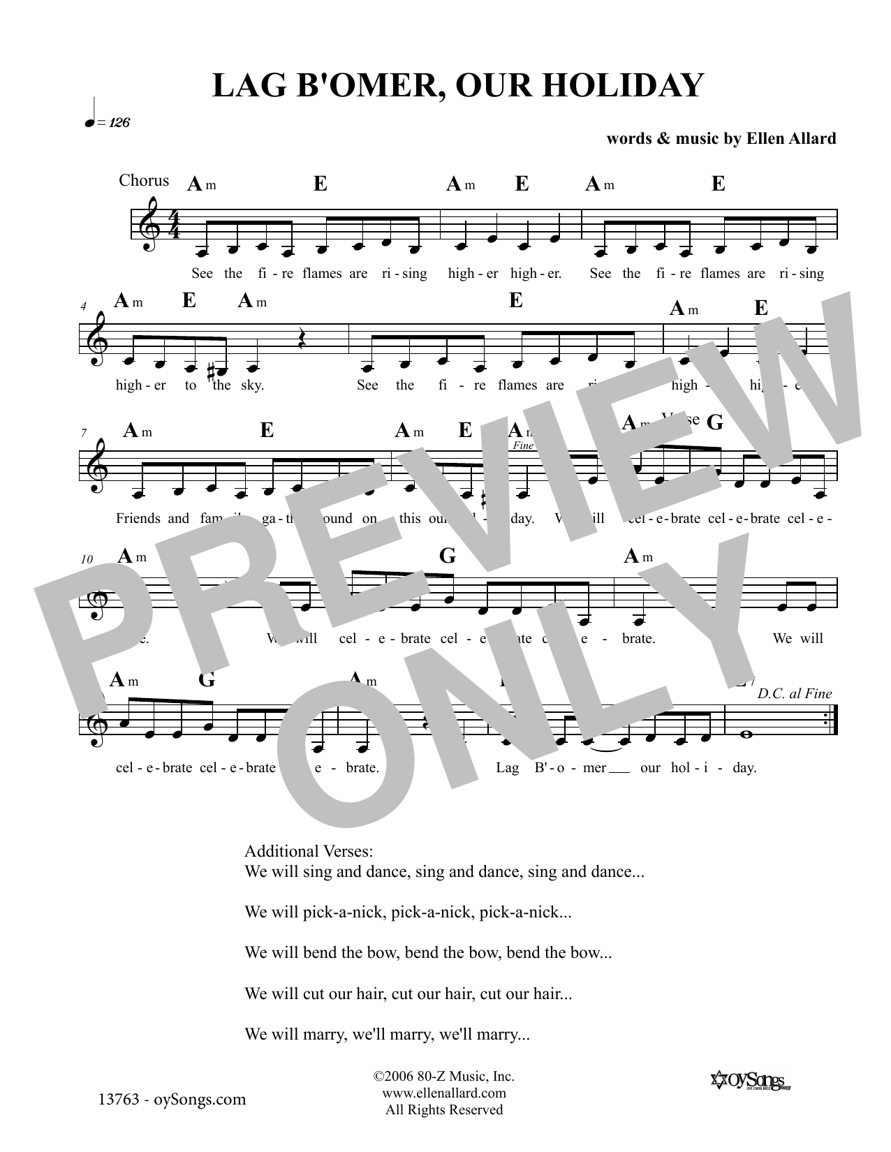 Ellen Allard Lag B'omer Our Holiday sheet music notes and chords arranged for Lead Sheet / Fake Book