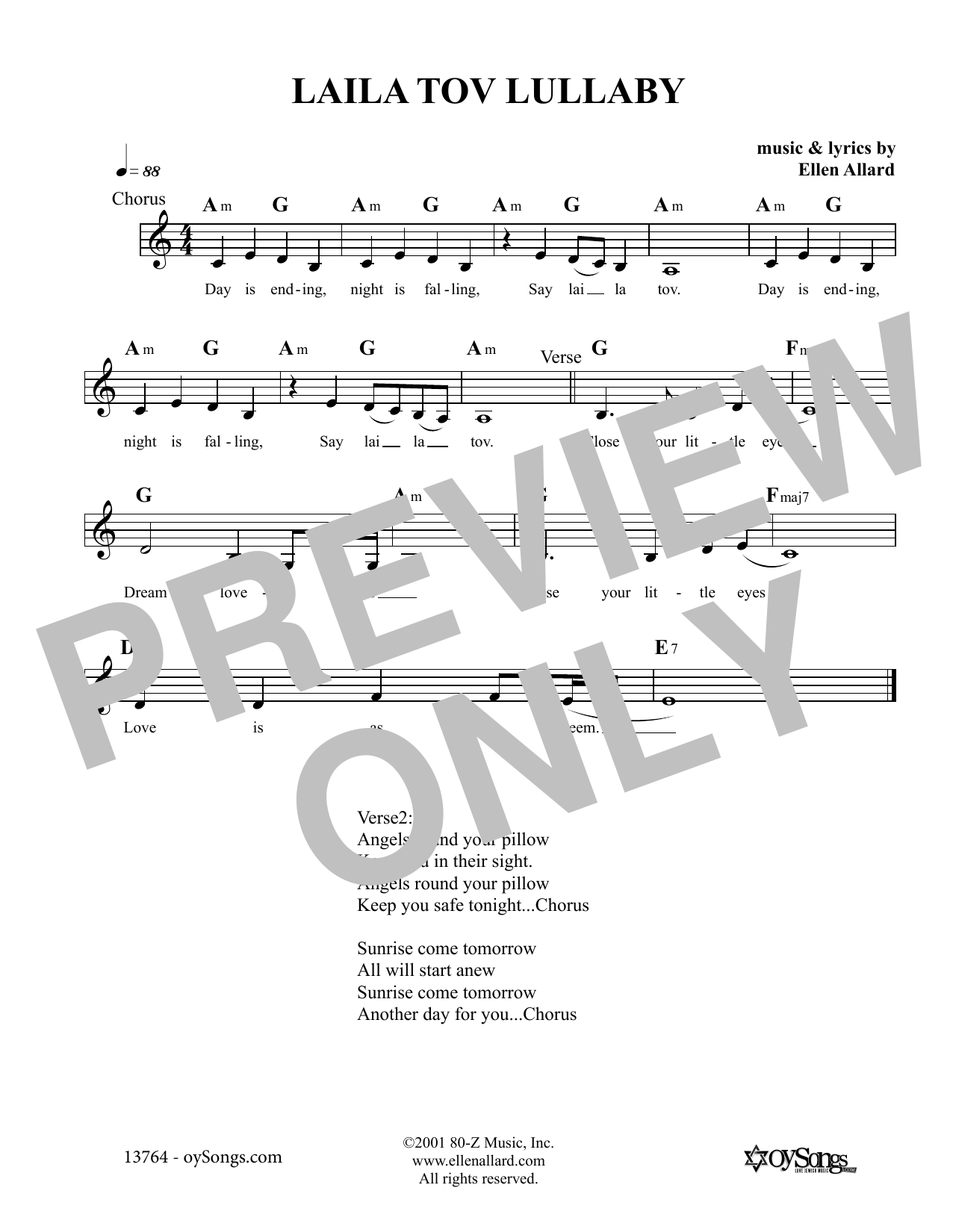 Ellen Allard Laila Tov Lullaby sheet music notes and chords arranged for Lead Sheet / Fake Book
