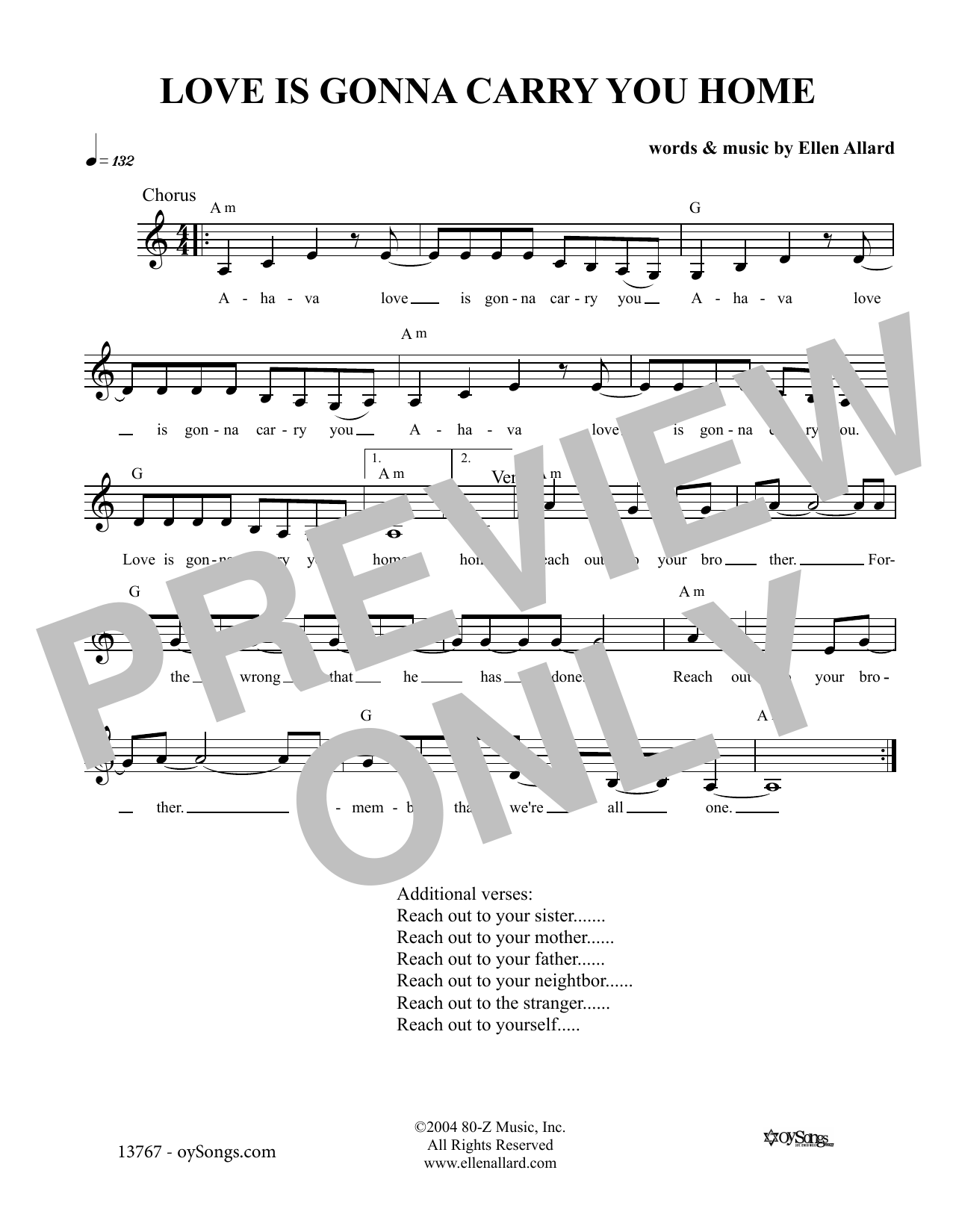 Ellen Allard Love Is Gonna Carry You sheet music notes and chords arranged for Lead Sheet / Fake Book