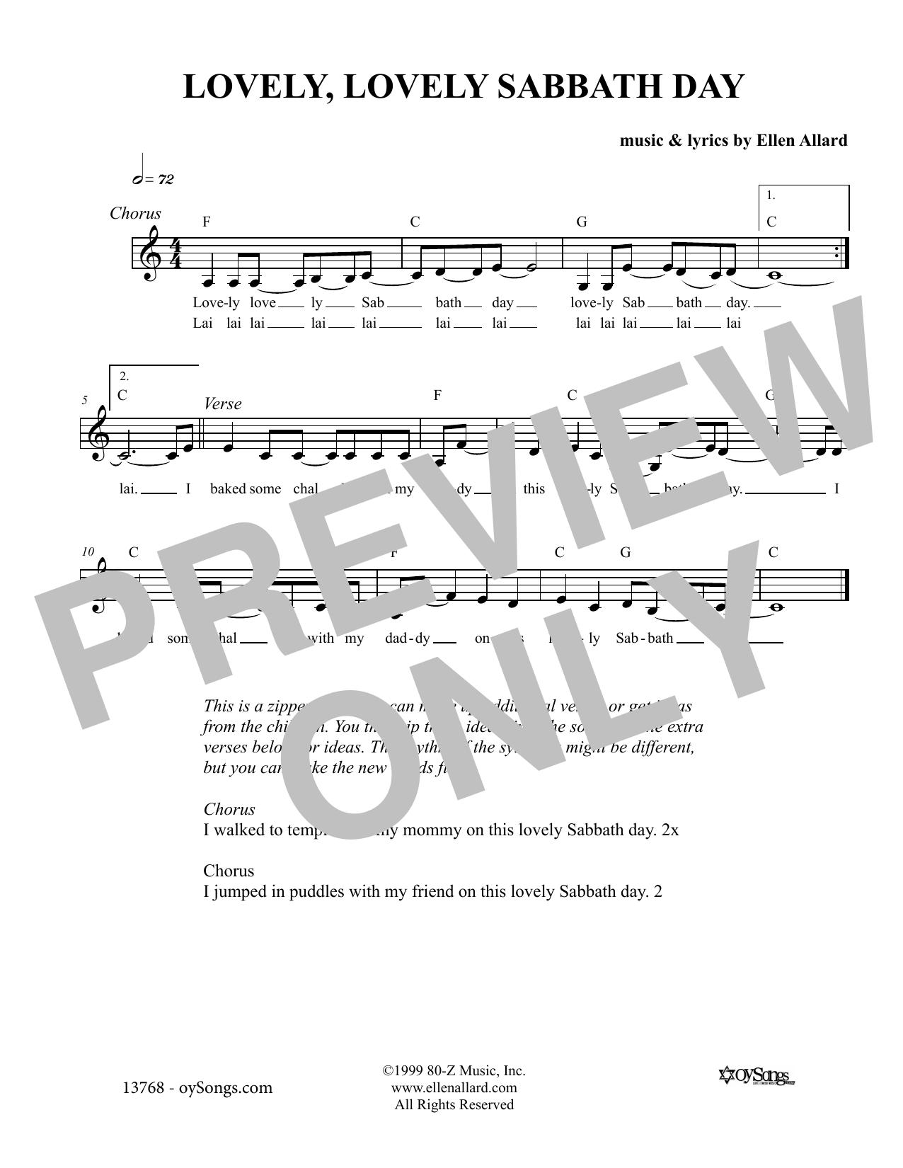 Ellen Allard Lovely Lovely Sabbath Day sheet music notes and chords arranged for Lead Sheet / Fake Book