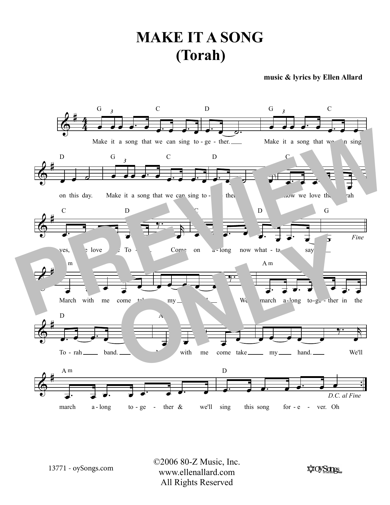 Ellen Allard Make It A Song Torah sheet music notes and chords arranged for Lead Sheet / Fake Book
