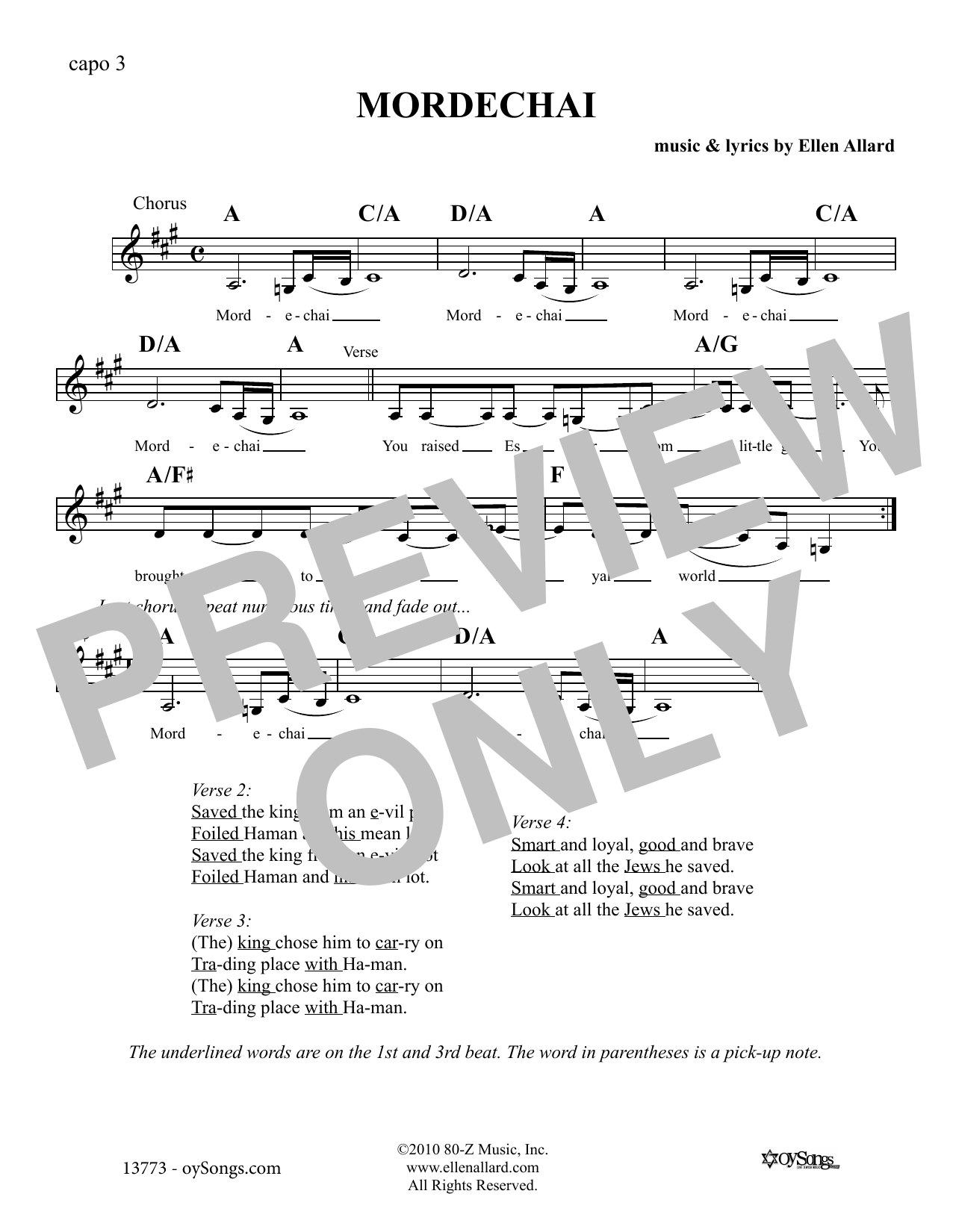 Ellen Allard Mordechai sheet music notes and chords arranged for Lead Sheet / Fake Book