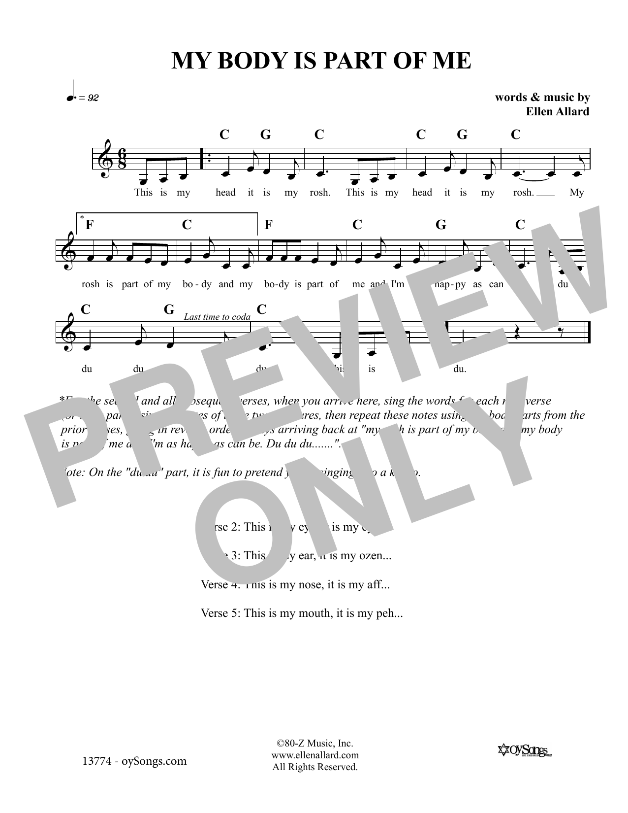Ellen Allard My Body Is Part Of Me sheet music notes and chords arranged for Lead Sheet / Fake Book